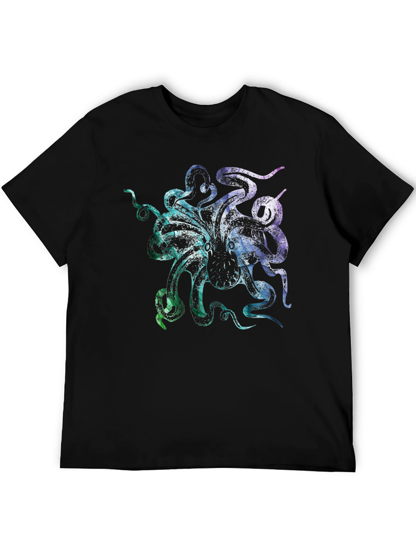 Colorful Octopus Graphic Print Black T-Shirt