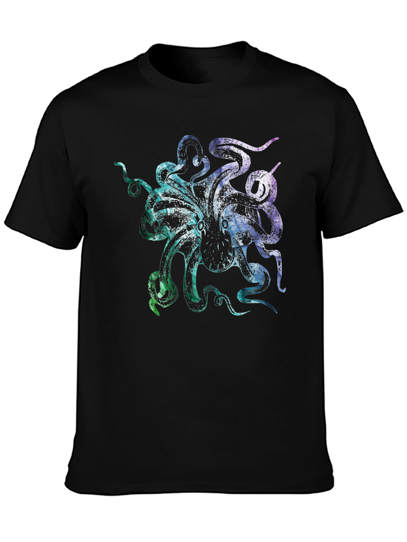 Colorful Octopus Graphic Print Black T-Shirt