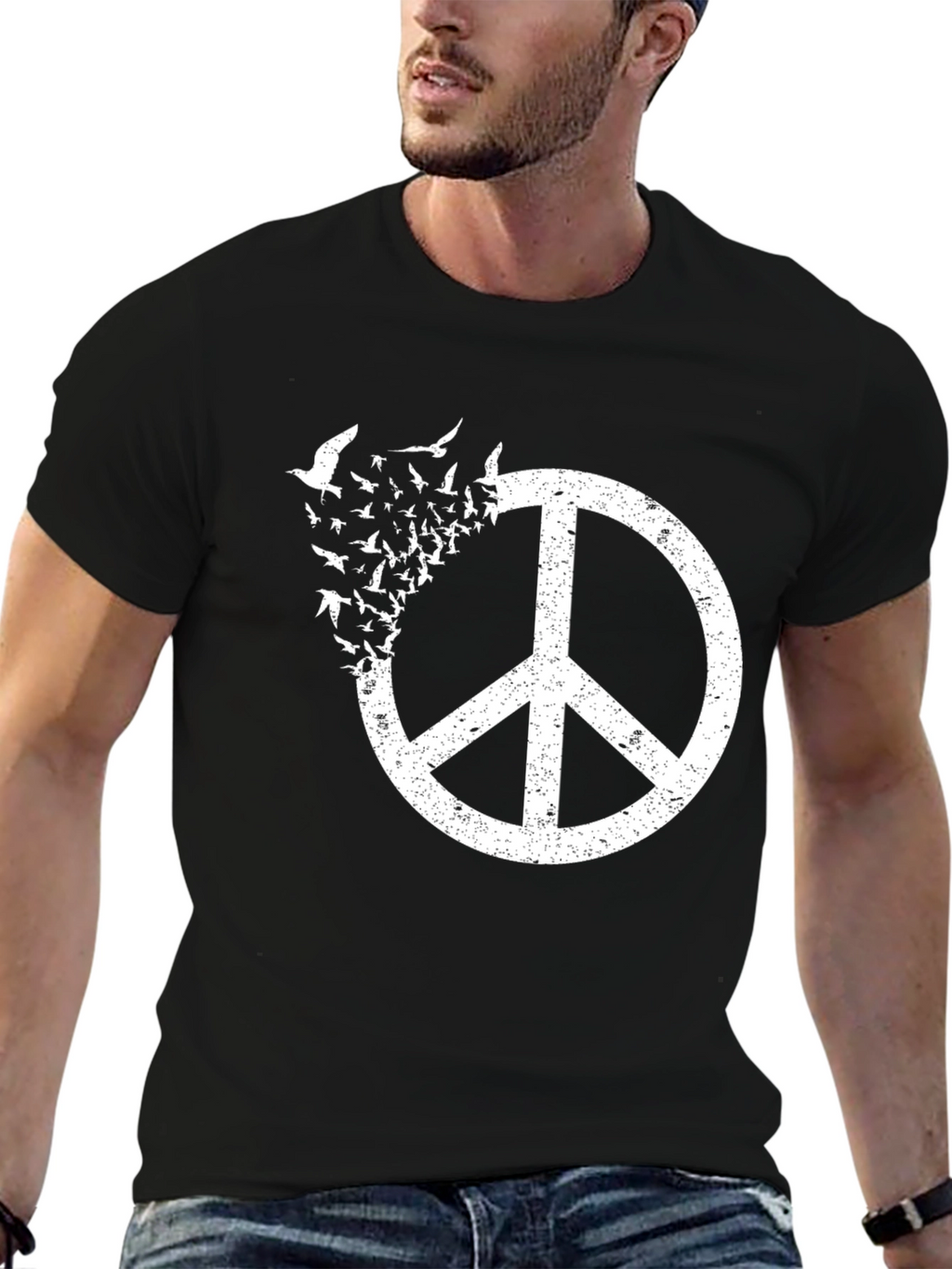 Peace Sign Bird T-Shirt - Black