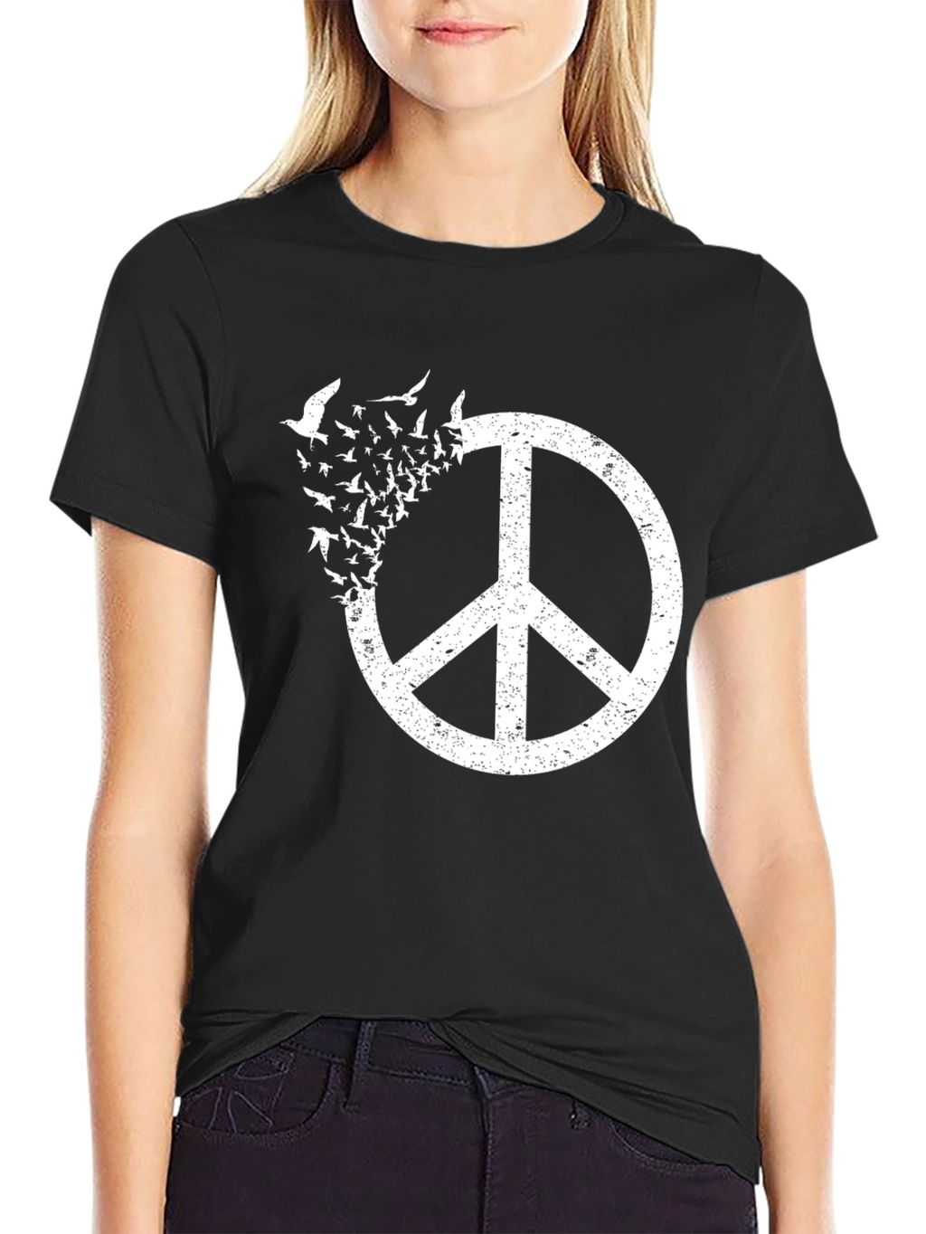Peace Sign Bird T-Shirt - Black