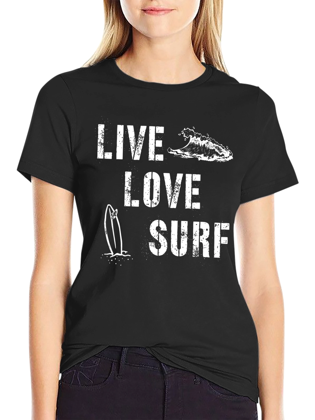 Live Love Surf Graphic Tee - Black Cotton T-Shirt