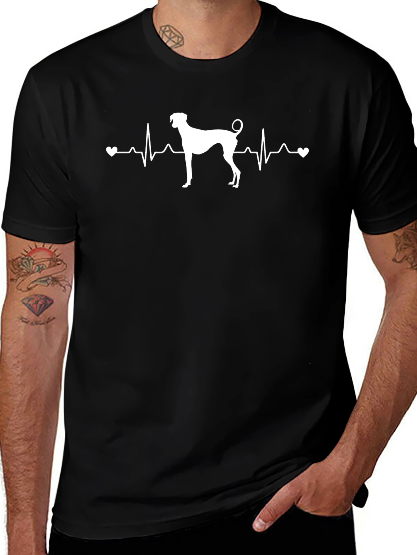 Dog Heartbeat Graphic Tee - Black Cotton T-Shirt