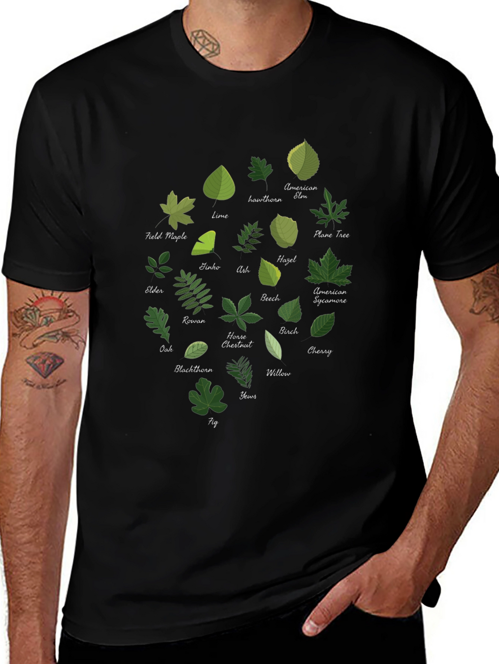 Botanical Leaf Variety Black T-Shirt