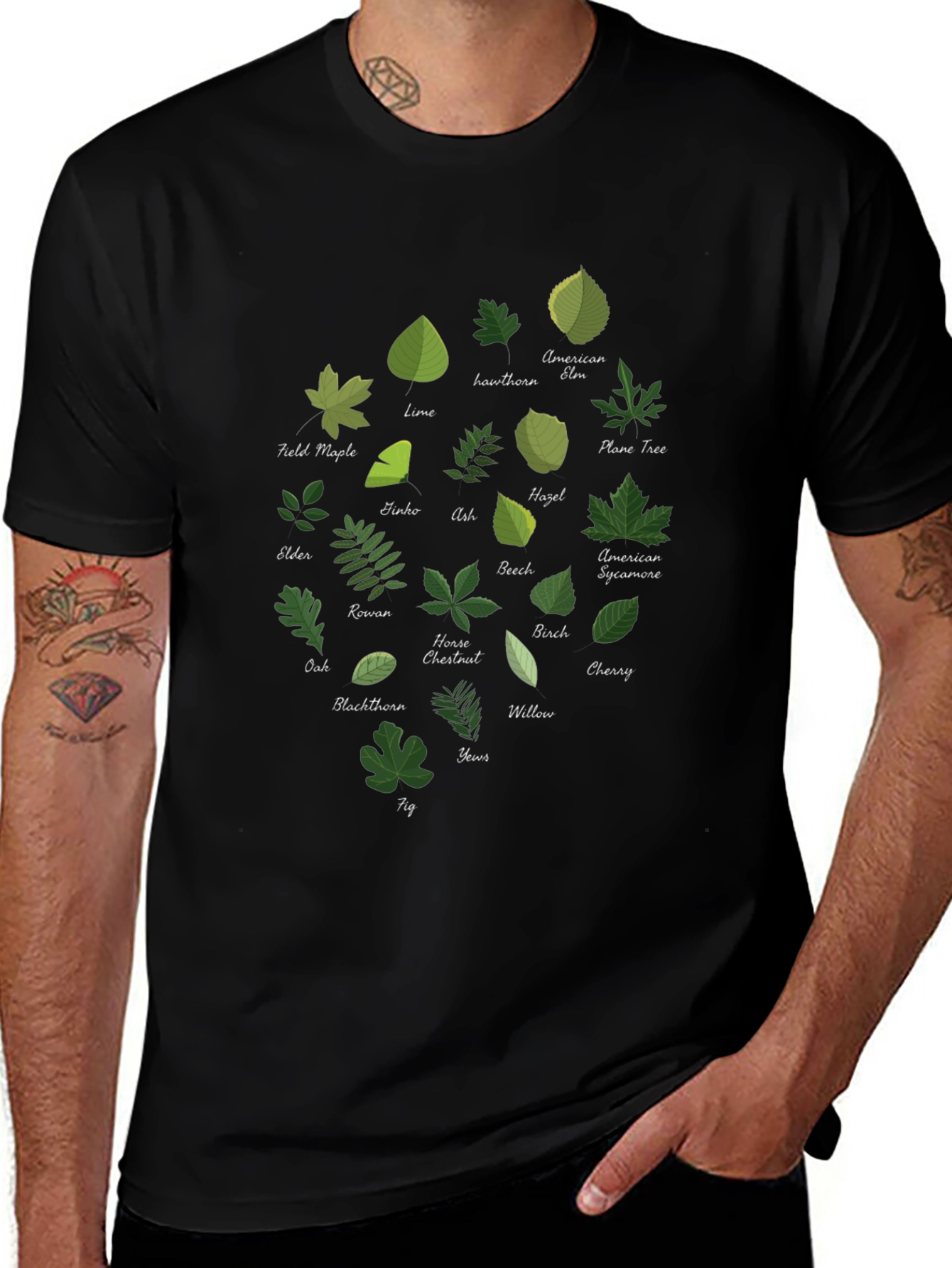 Botanical Leaf Variety Black T-Shirt