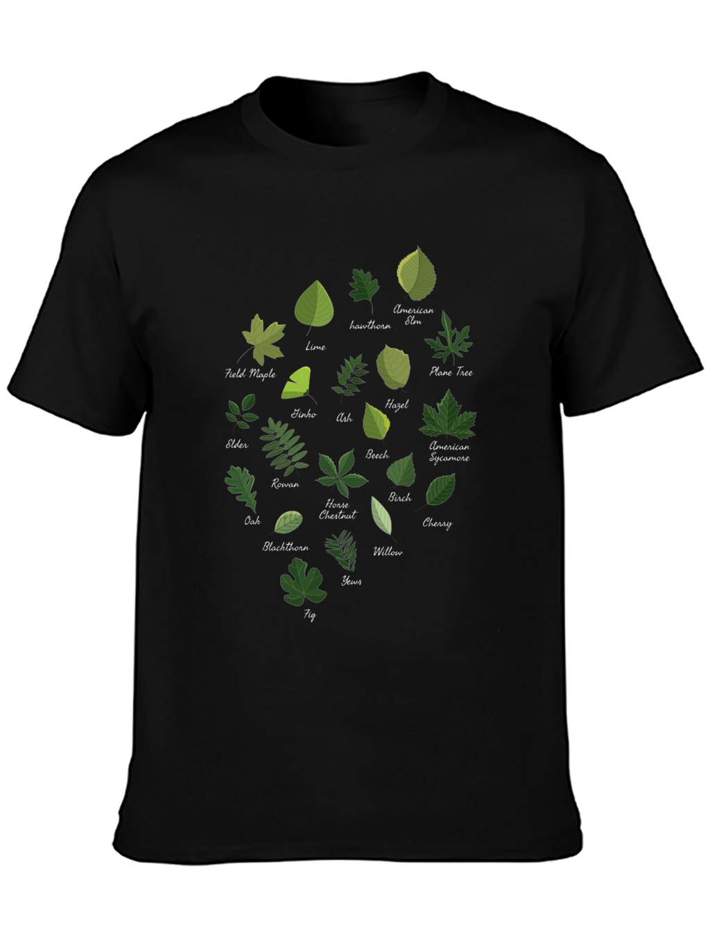 Botanical Leaf Variety Black T-Shirt