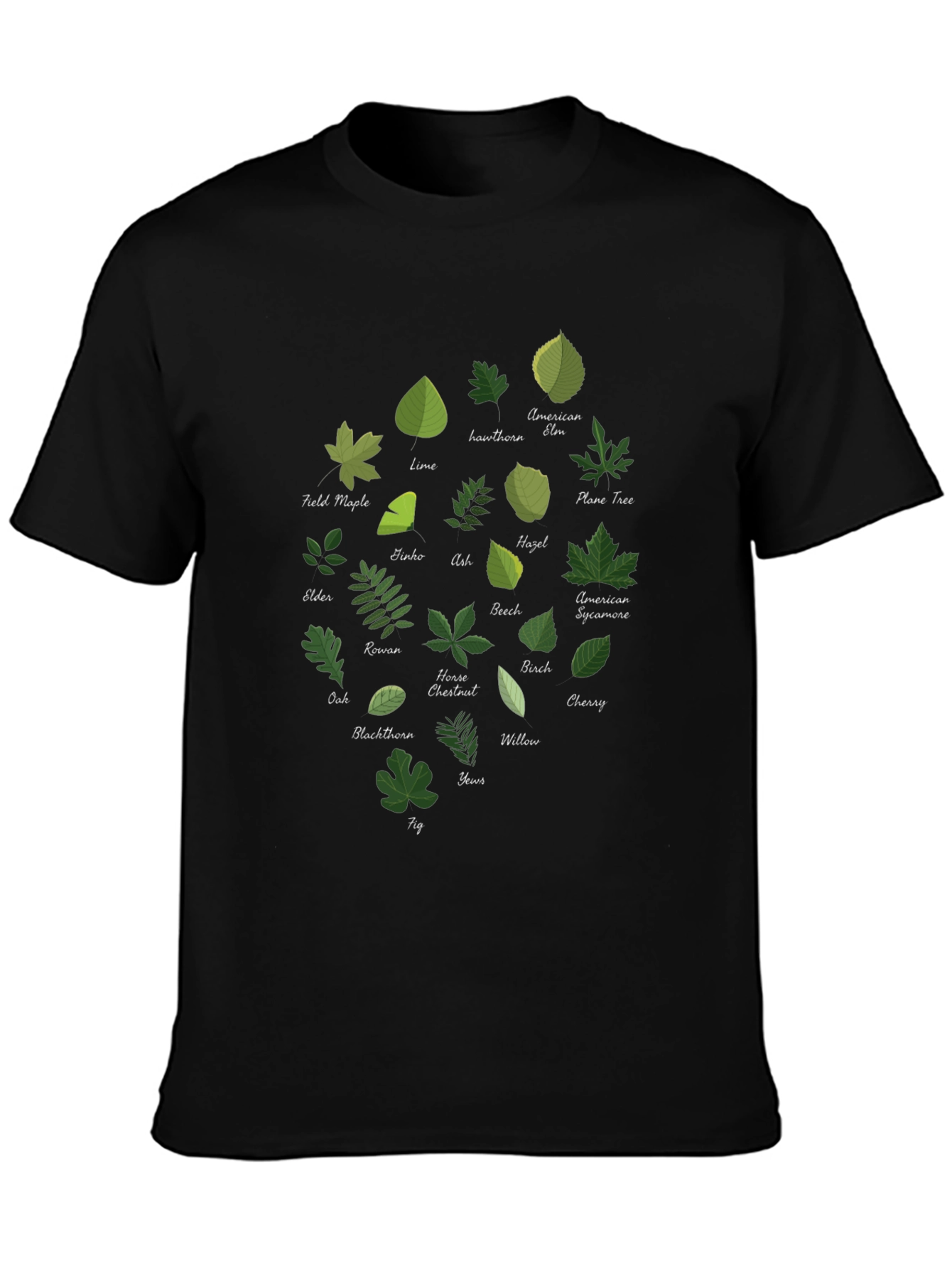 Botanical Leaf Variety Black T-Shirt