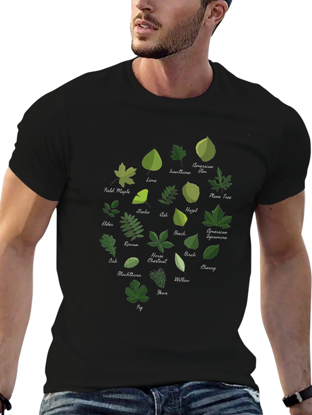 Botanical Leaf Variety Black T-Shirt