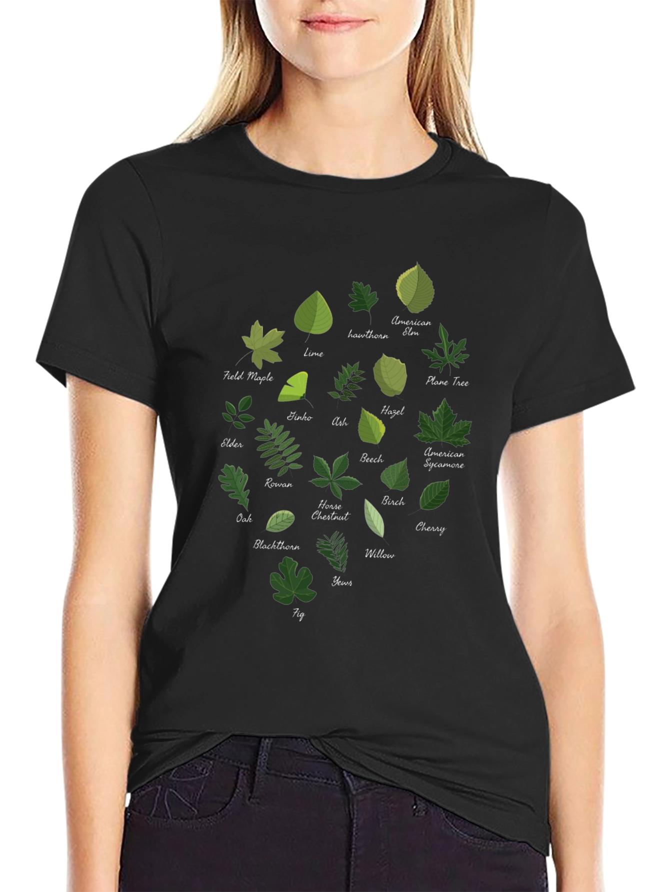 Botanical Leaf Variety Black T-Shirt