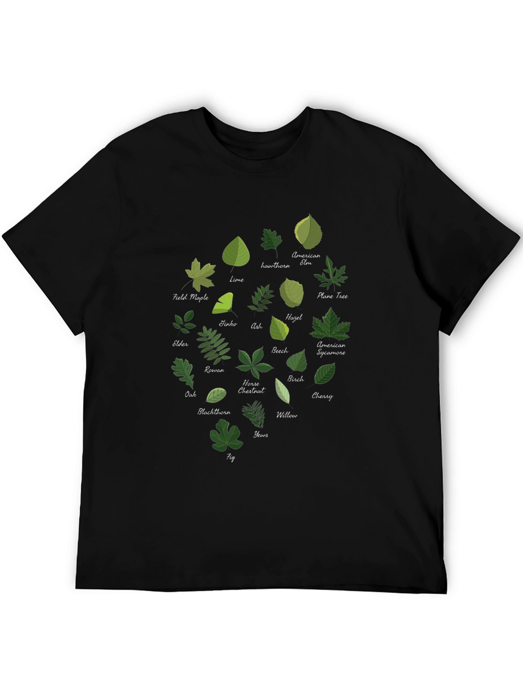 Botanical Leaf Variety Black T-Shirt