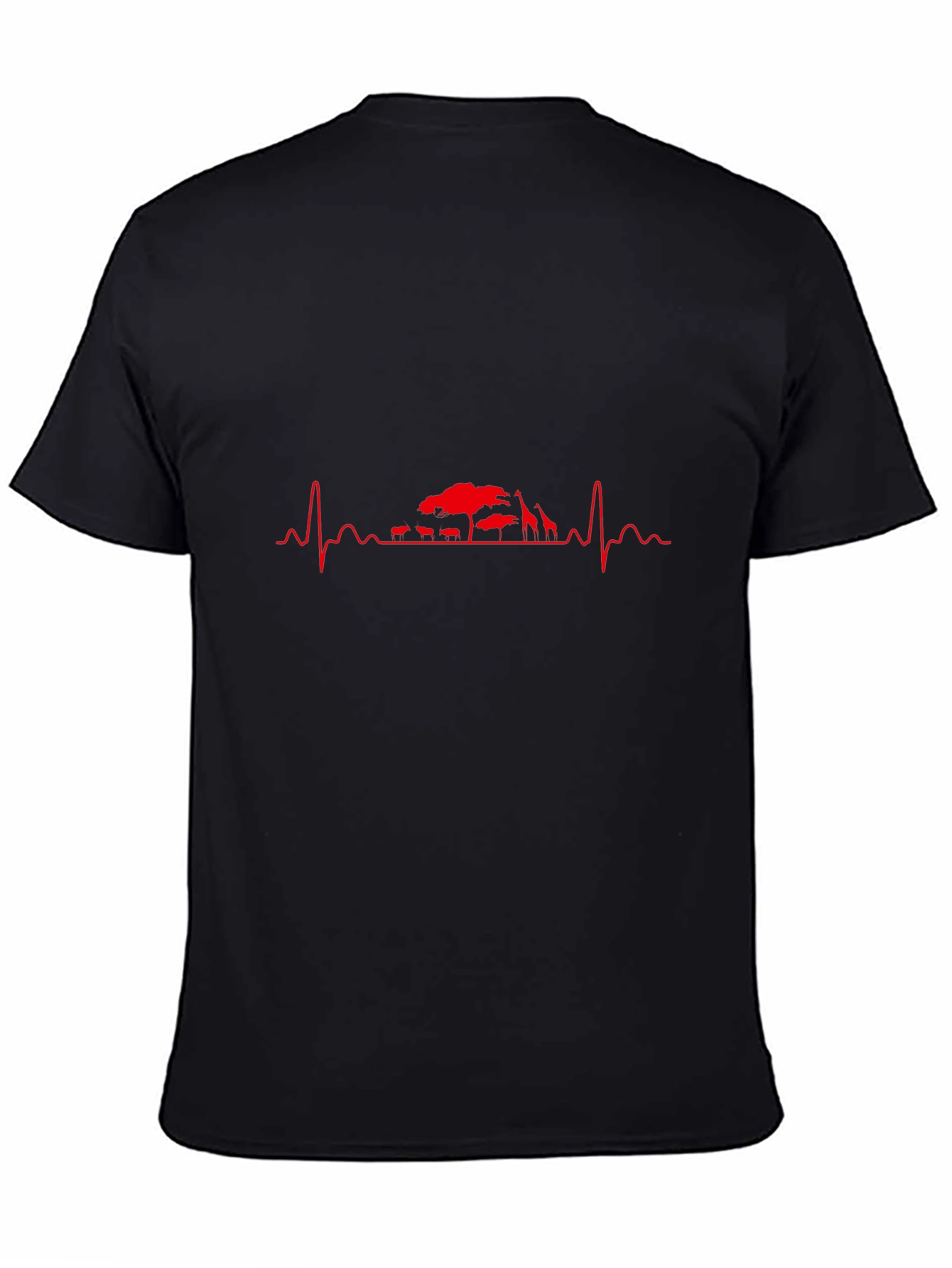 Mens Black T-Shirt - Safari Heartbeat Design