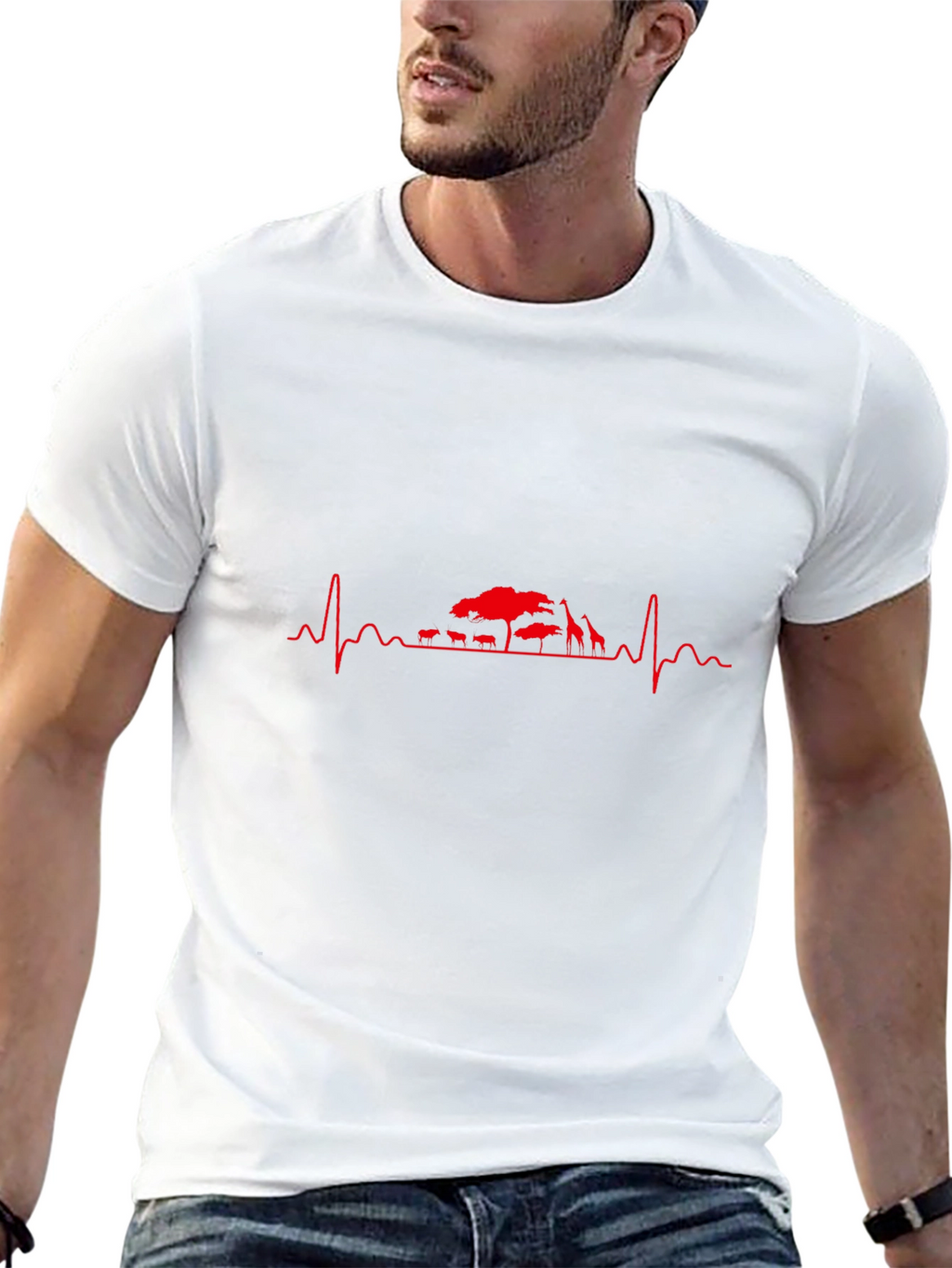 Mens Black T-Shirt - Safari Heartbeat Design