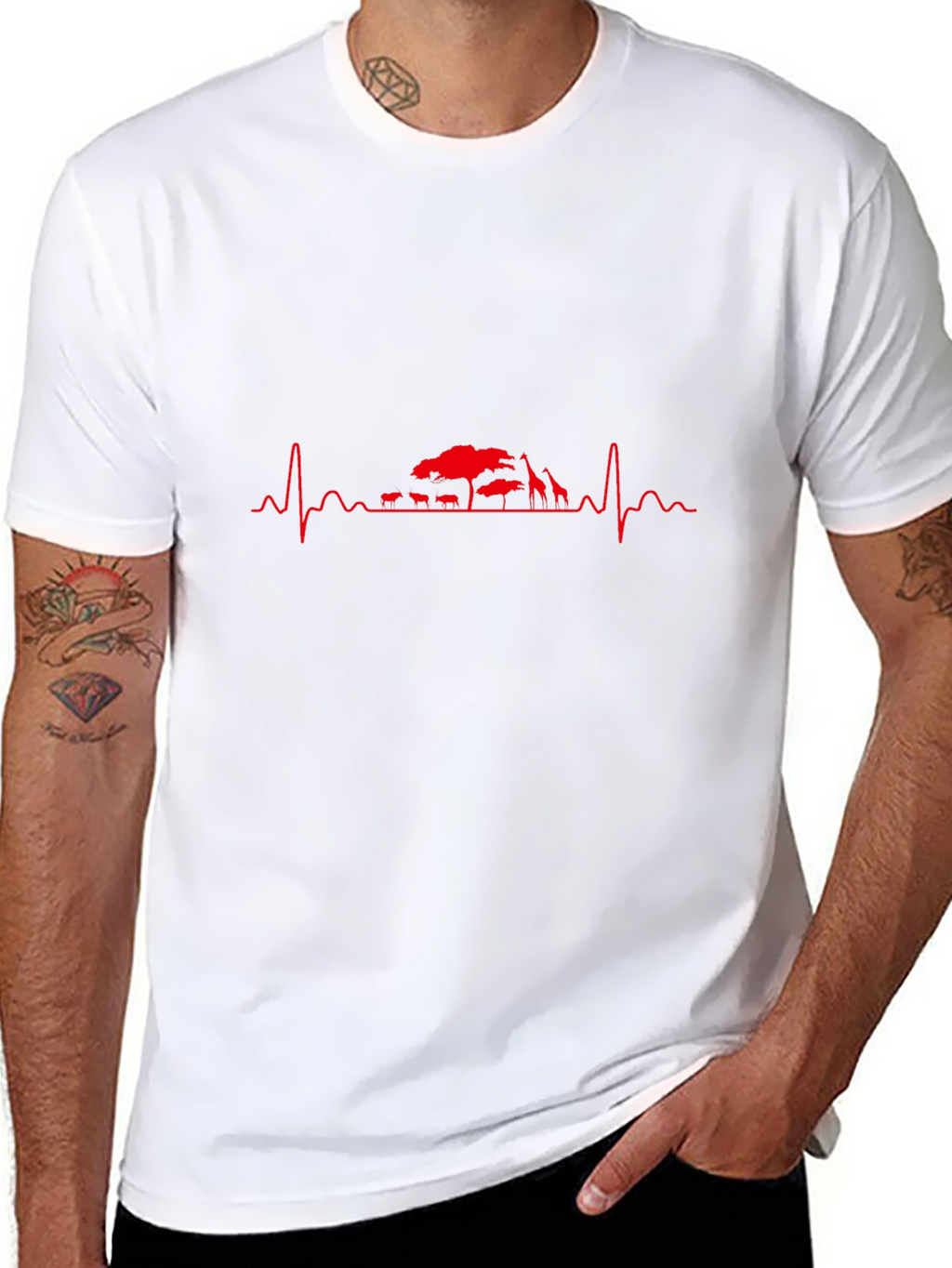 Mens Black T-Shirt - Safari Heartbeat Design