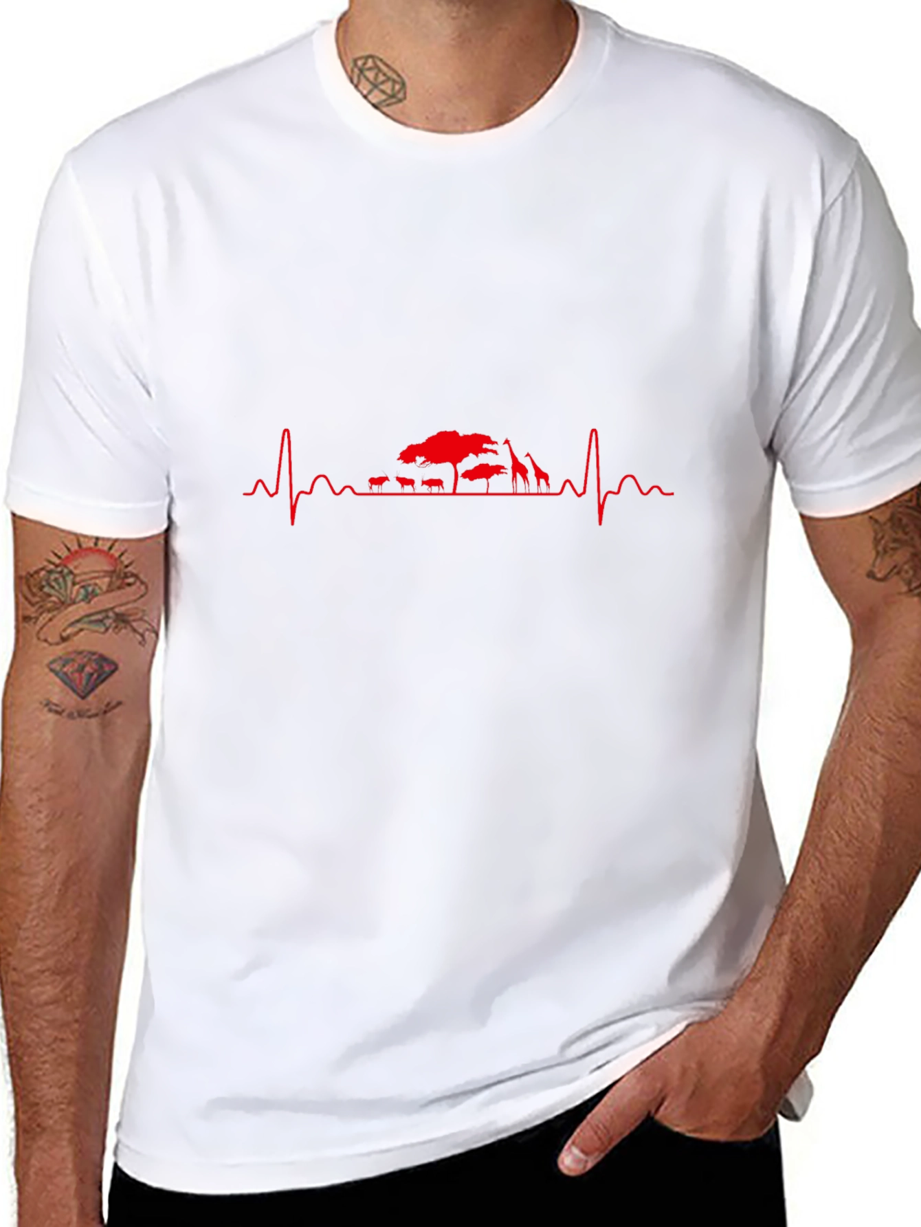 Mens Black T-Shirt - Safari Heartbeat Design