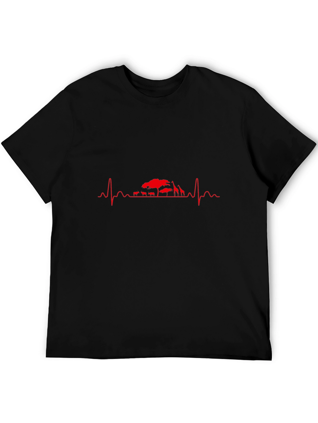 Mens Black T-Shirt - Safari Heartbeat Design