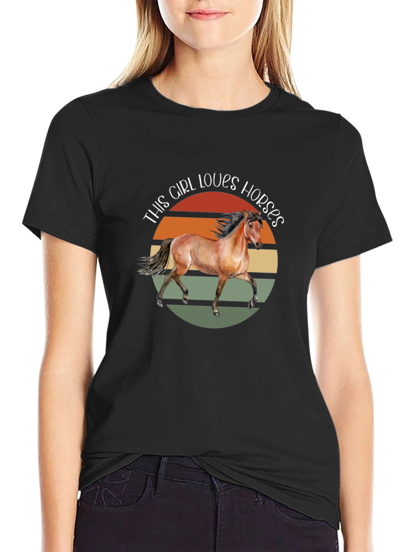Girl Loves Horses Graphic Tee - Unisex Black T-Shirt