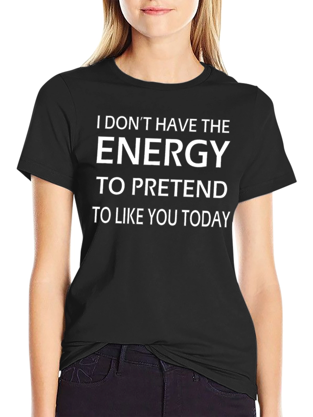 Funny No Energy Graphic T-Shirt - Black