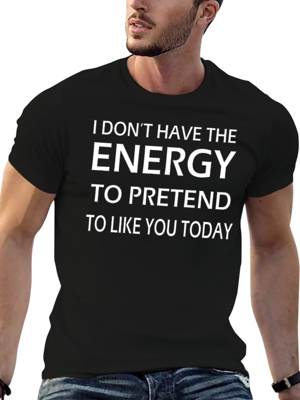 Funny No Energy Graphic T-Shirt - Black