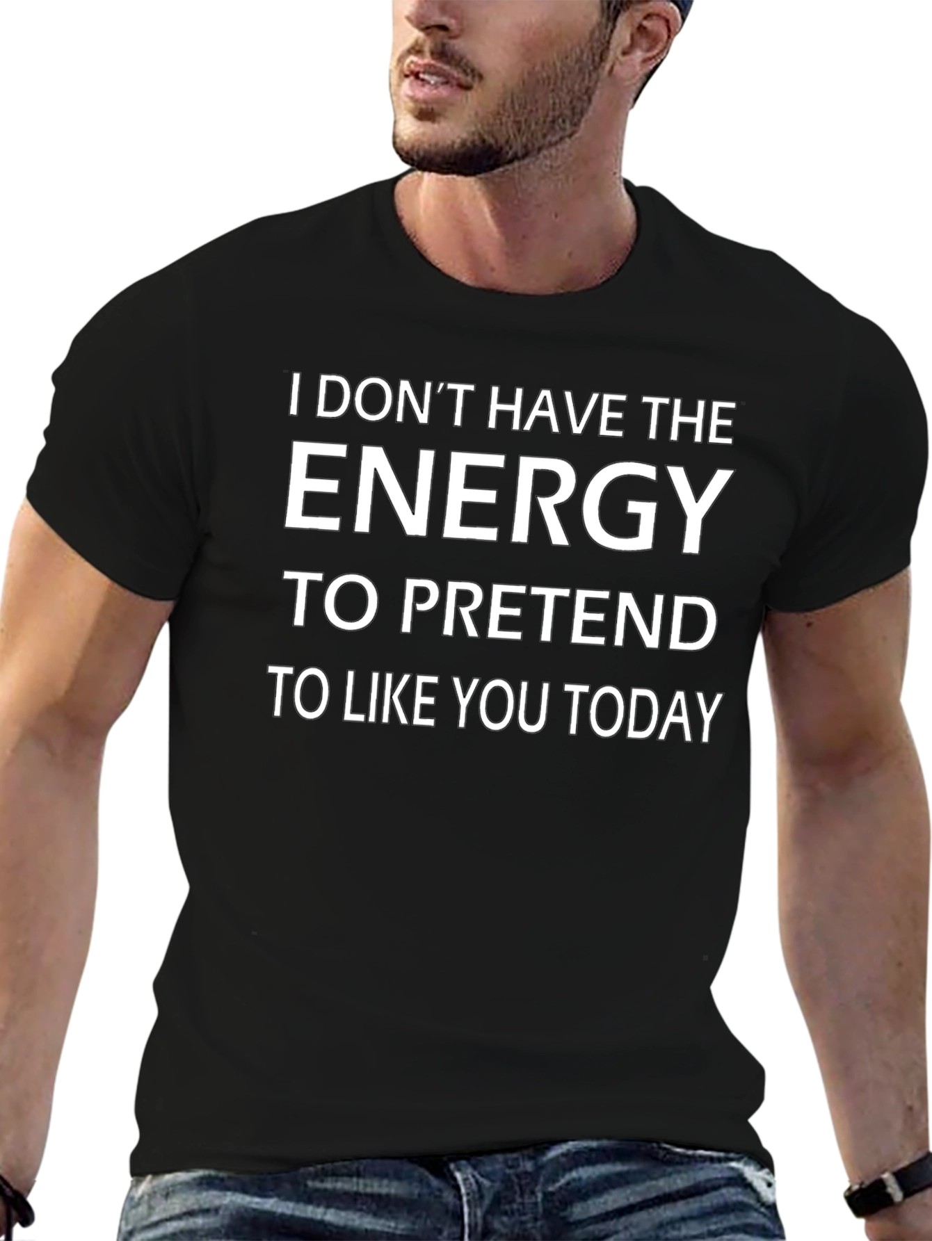 Funny No Energy Graphic T-Shirt - Black