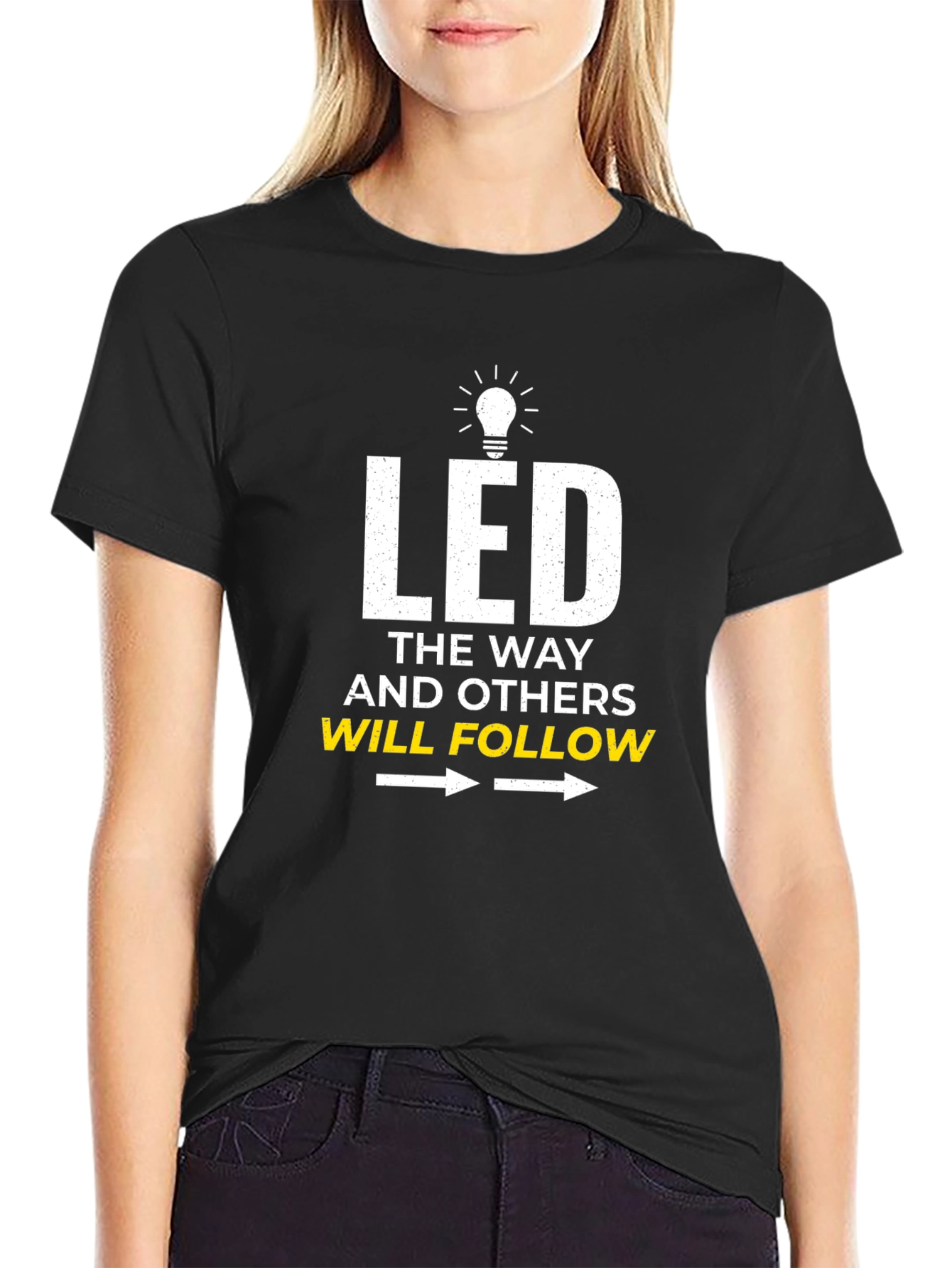 LED the Way T-Shirt - Light Bulb Design Black Cotton Blend