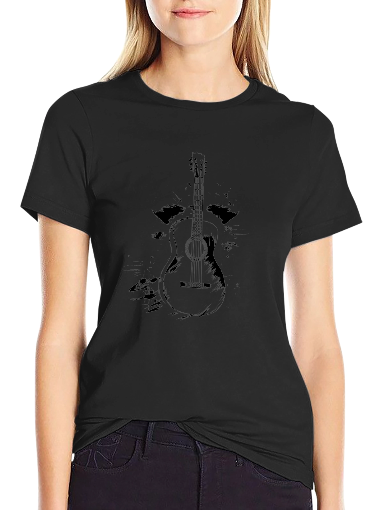 Acoustic Guitar Graphic Tee - Black Cotton Comfort