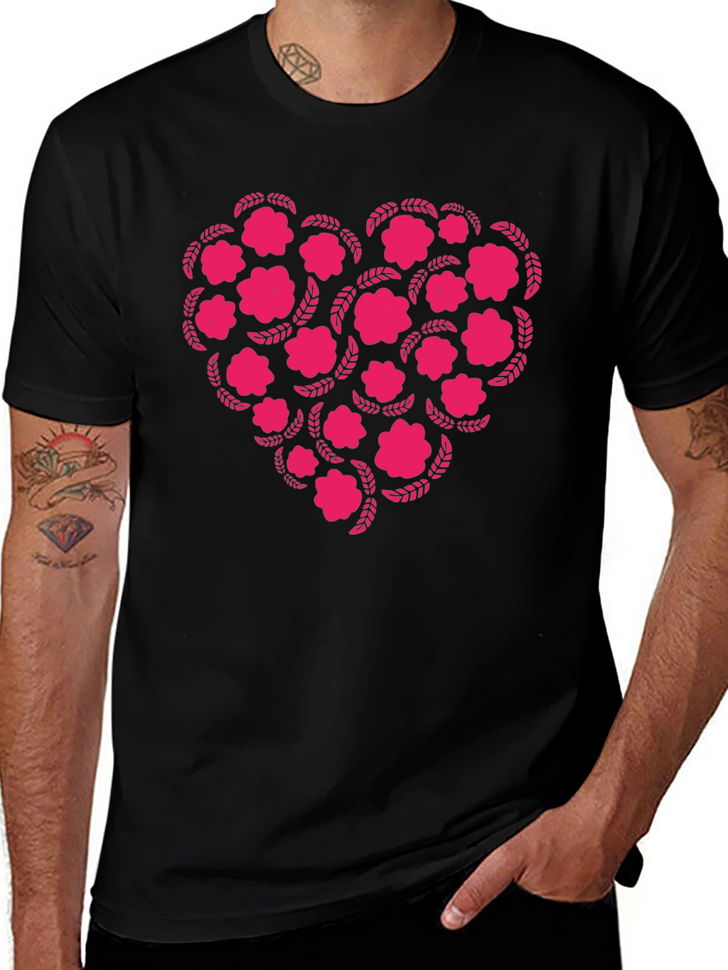 Floral Heart Graphic Tee - Black