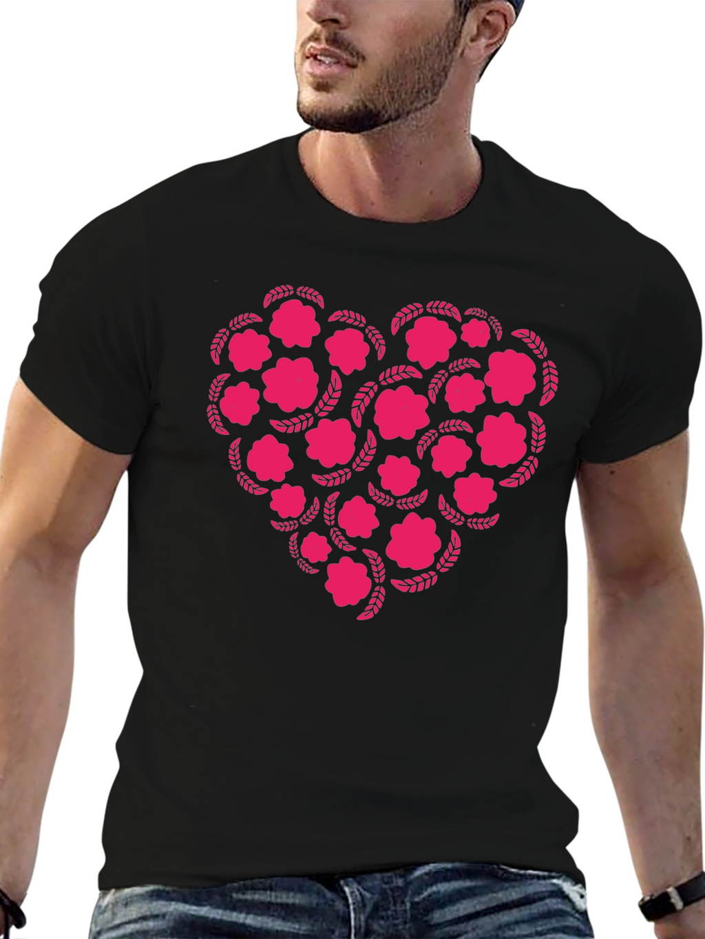 Floral Heart Graphic Tee - Black