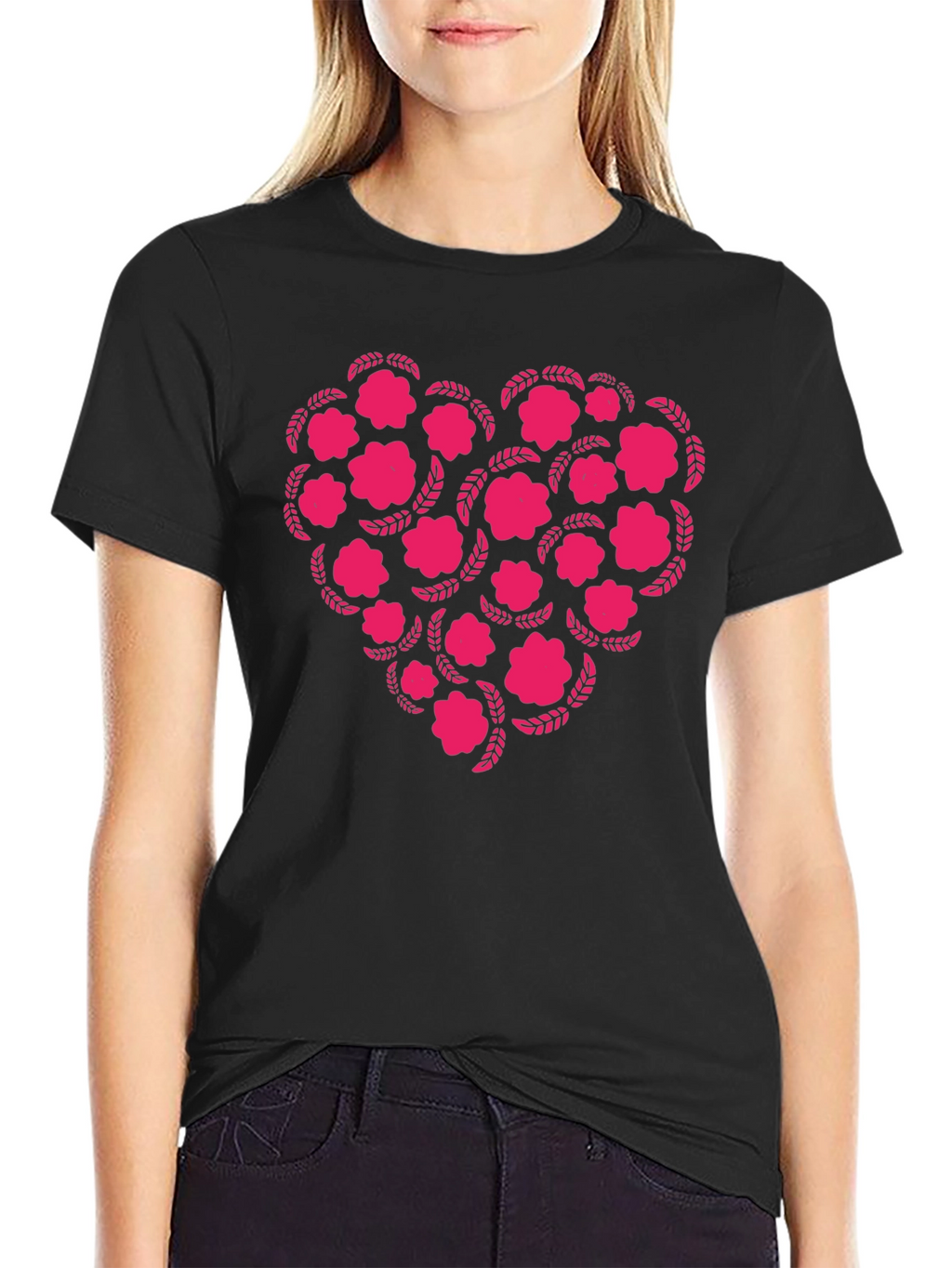 Floral Heart Graphic Tee - Black