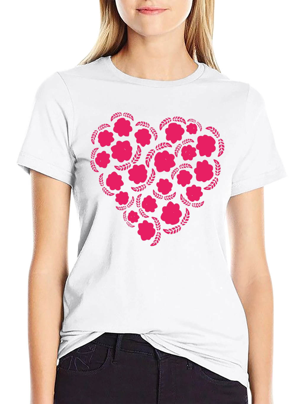 Floral Heart Graphic Tee - Black