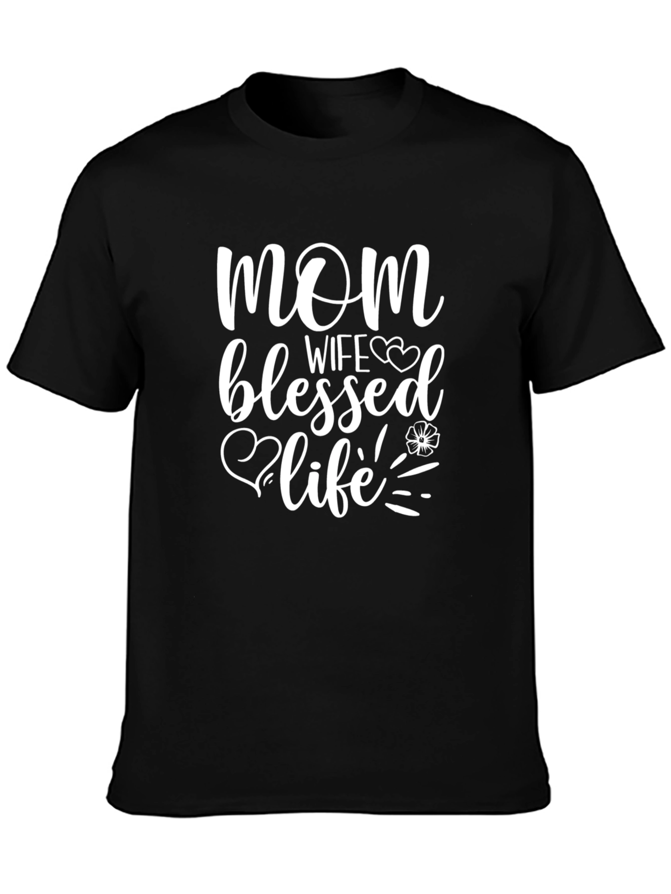 Mom Wife Blessed Life Graphic Tee - Black