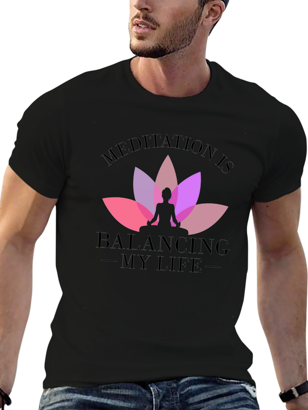 Meditation Balancing Life Black T-Shirt