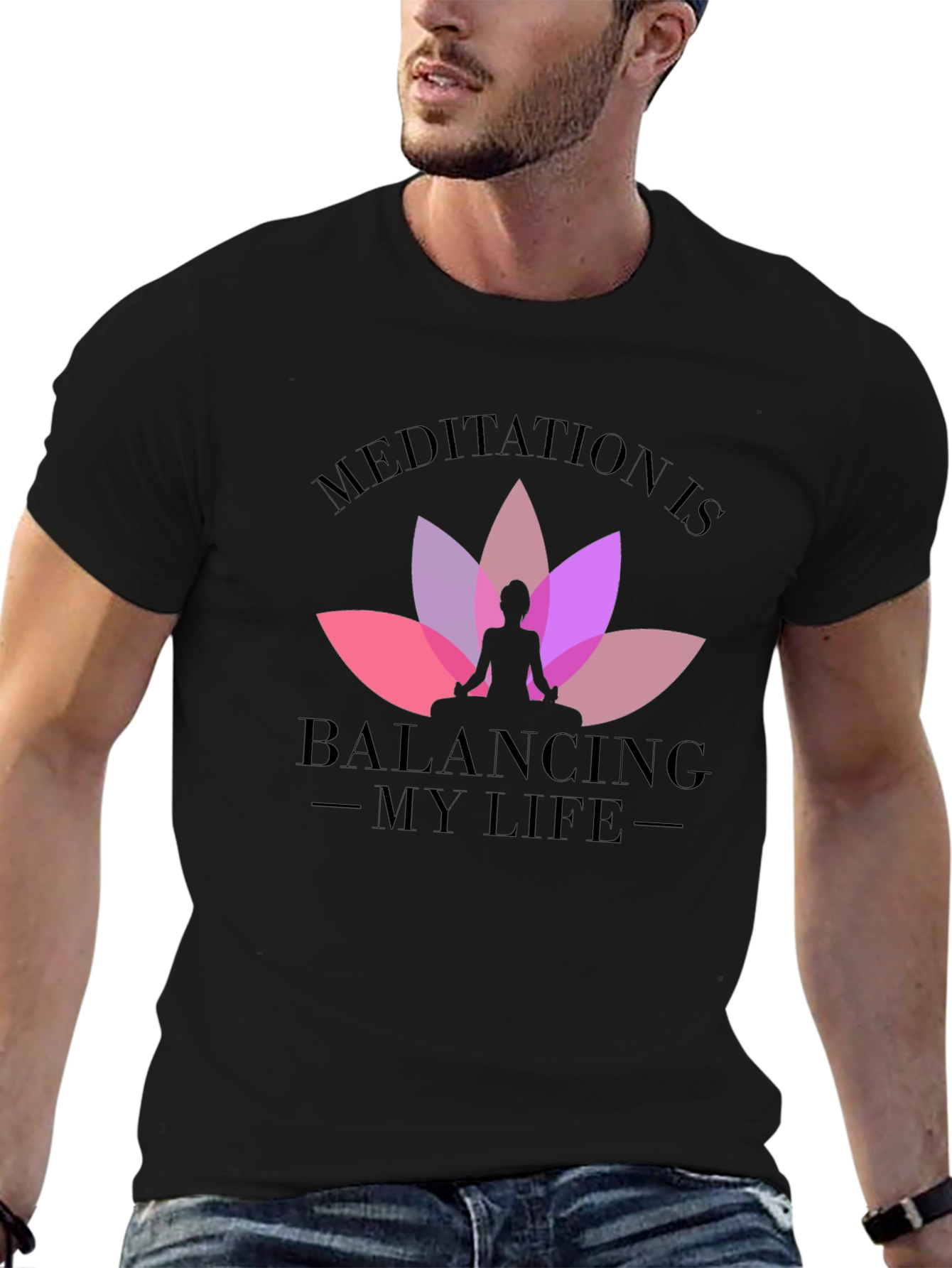 Meditation Balancing Life Black T-Shirt