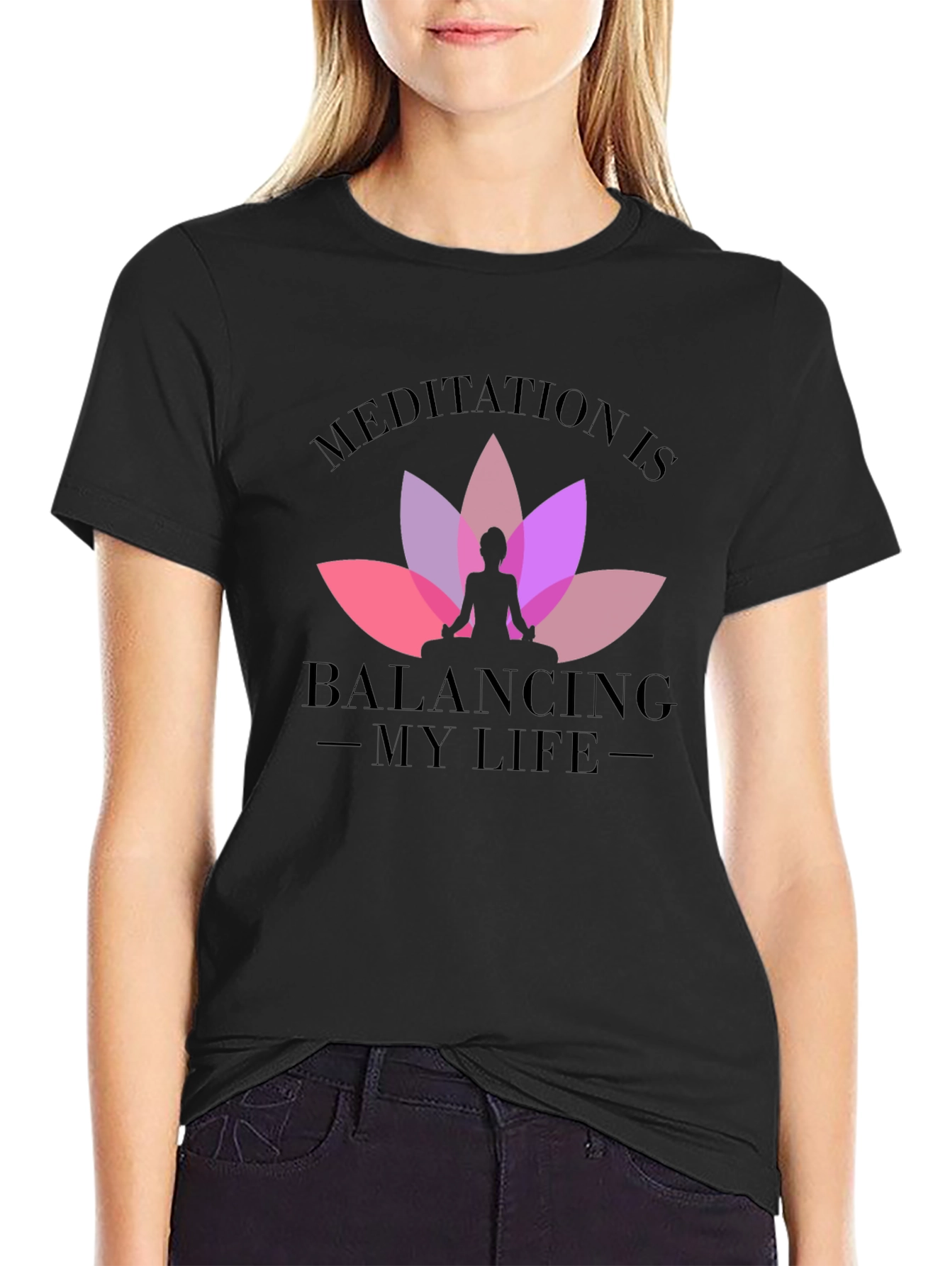 Meditation Balancing Life Black T-Shirt