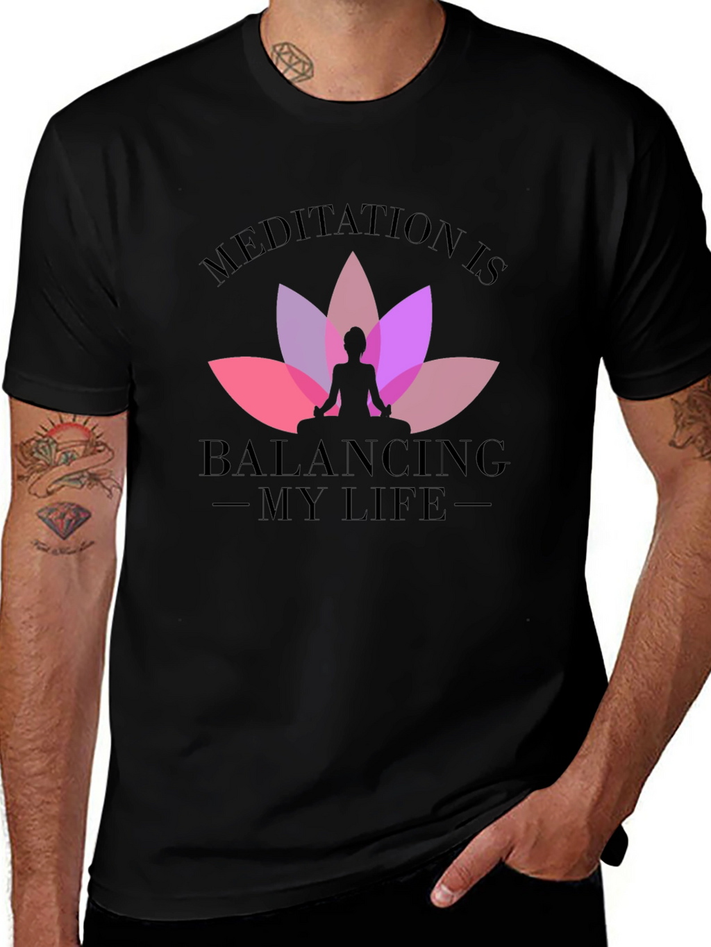 Meditation Balancing Life Black T-Shirt