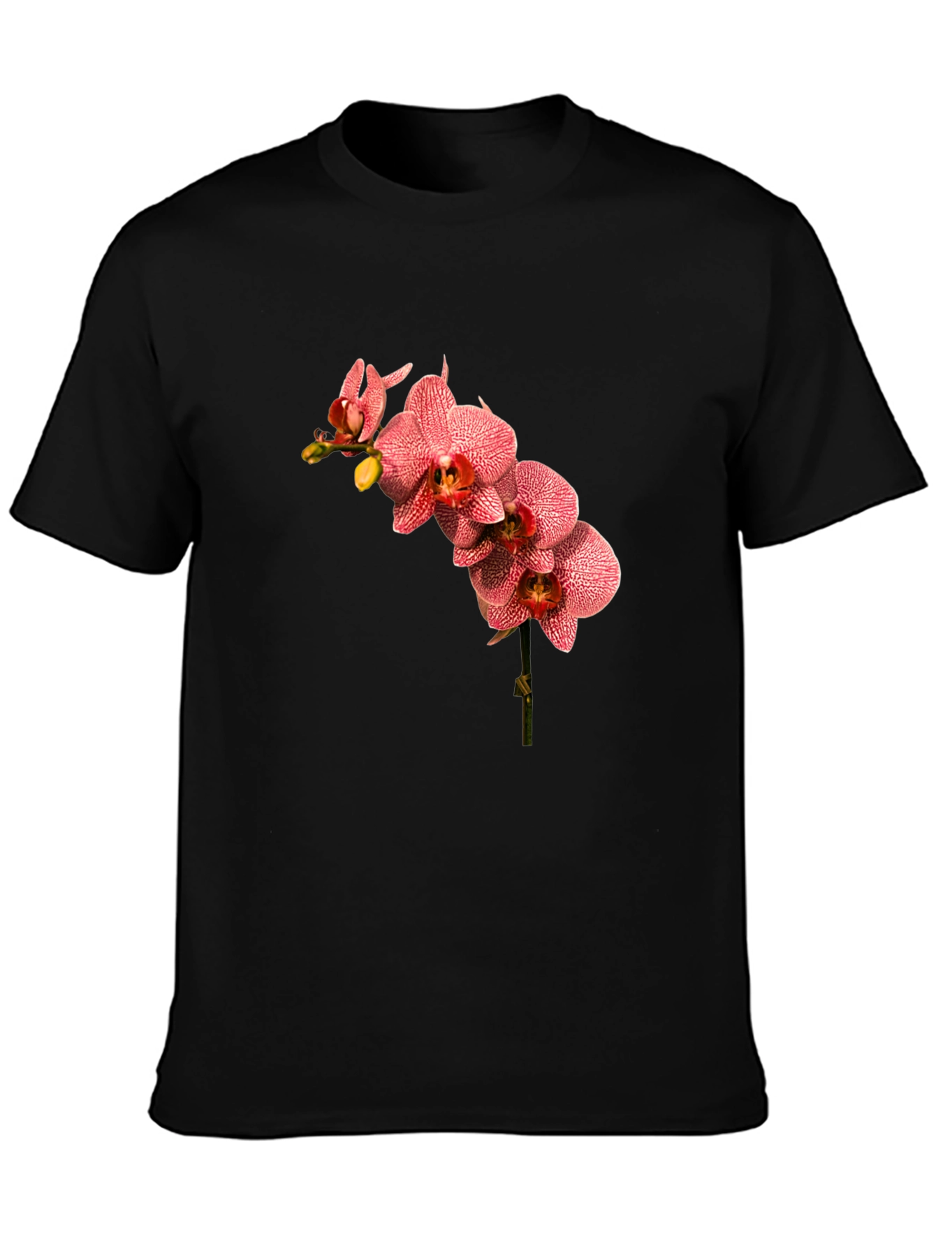 Floral Orchid Print Black T-Shirt