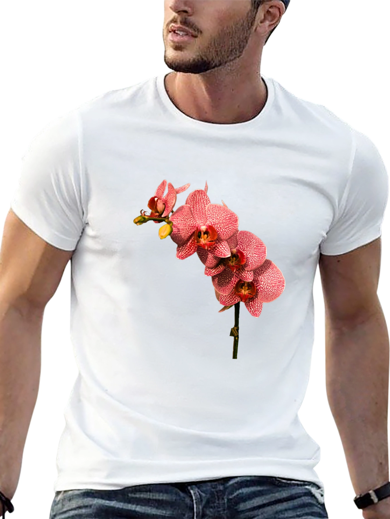 Floral Orchid Print Black T-Shirt