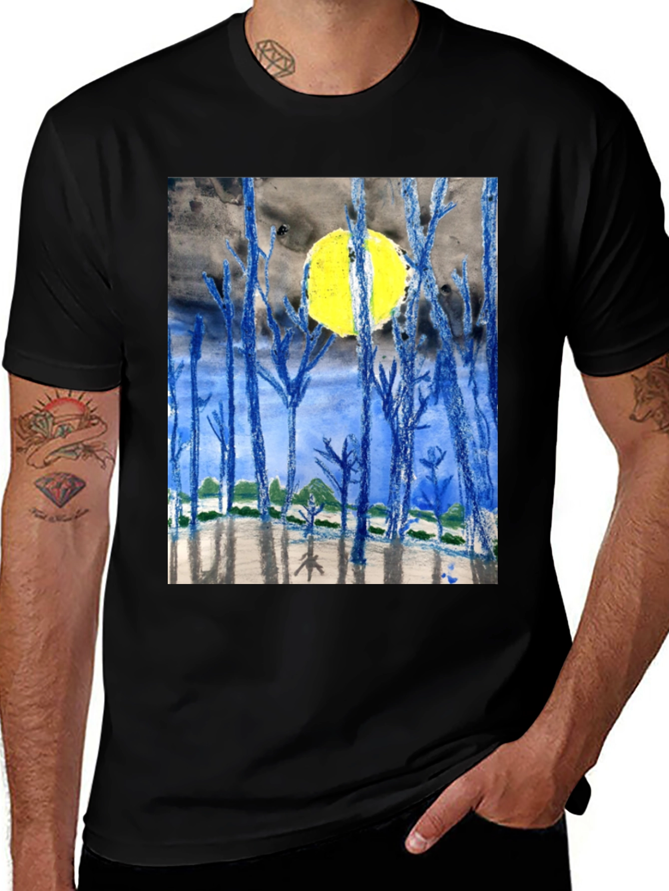 Artistic Night Forest Print T-Shirt