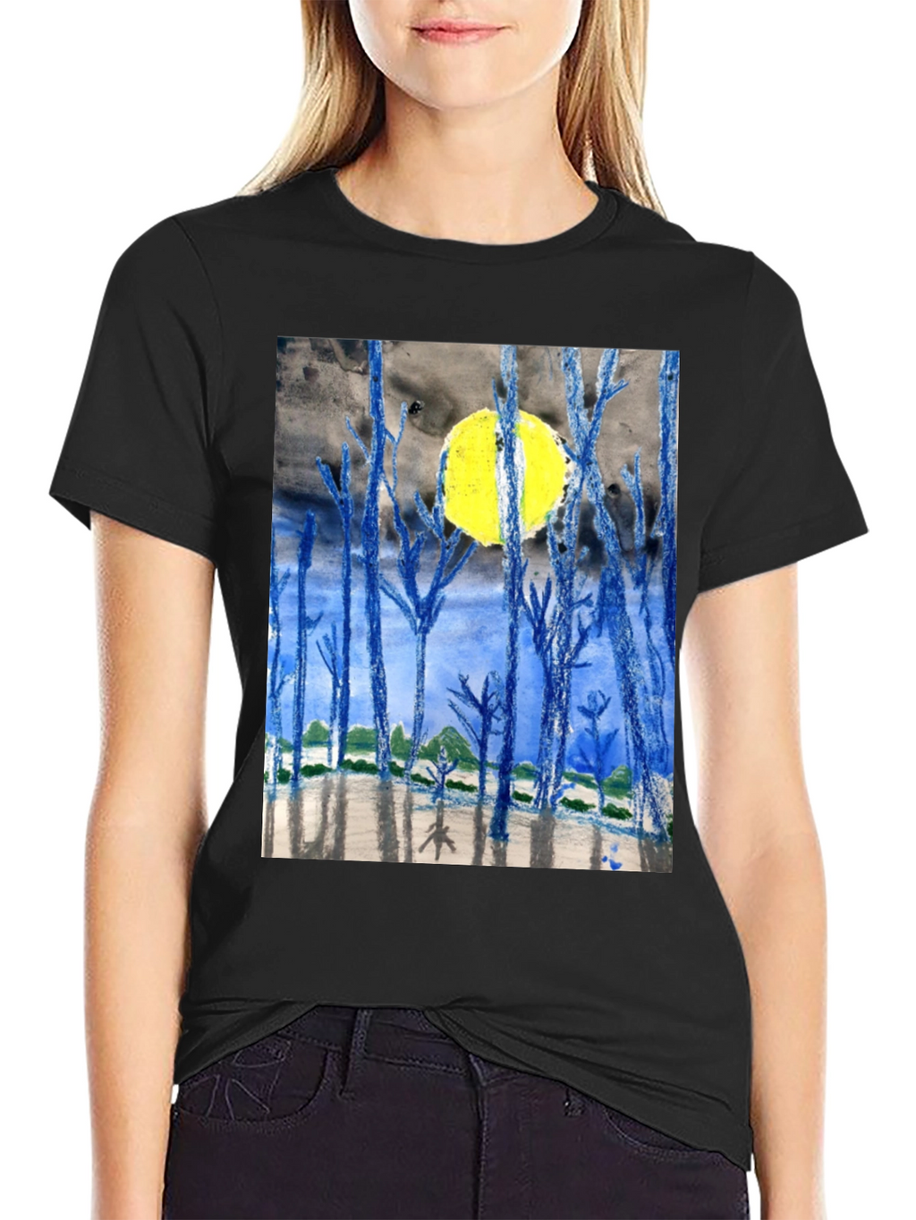 Artistic Night Forest Print T-Shirt