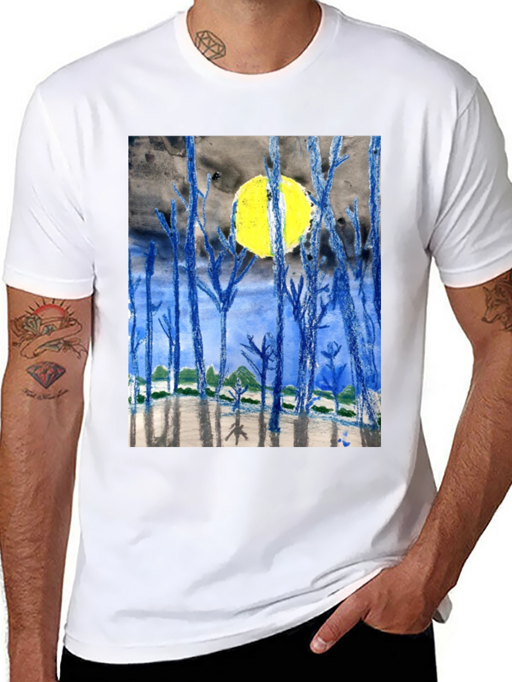 Artistic Night Forest Print T-Shirt