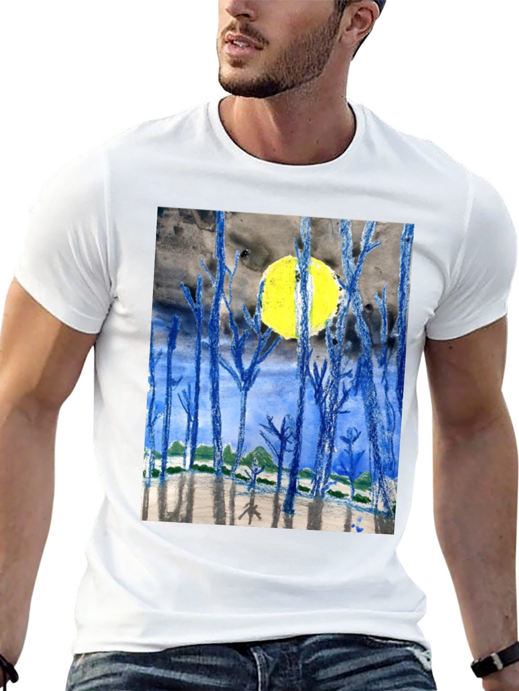 Artistic Night Forest Print T-Shirt