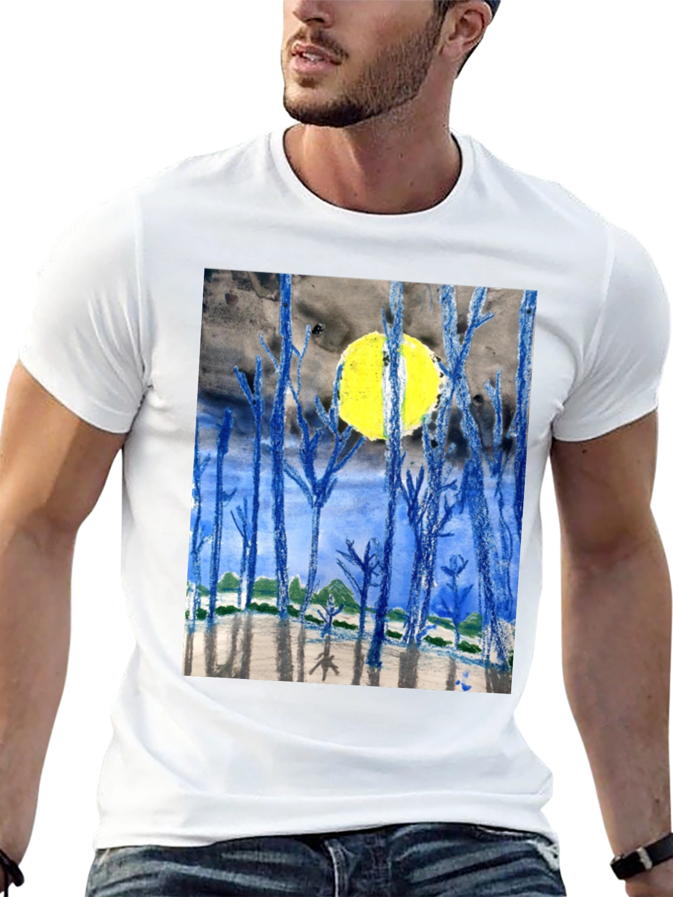Artistic Night Forest Print T-Shirt