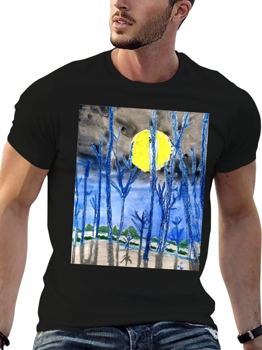 Artistic Night Forest Print T-Shirt