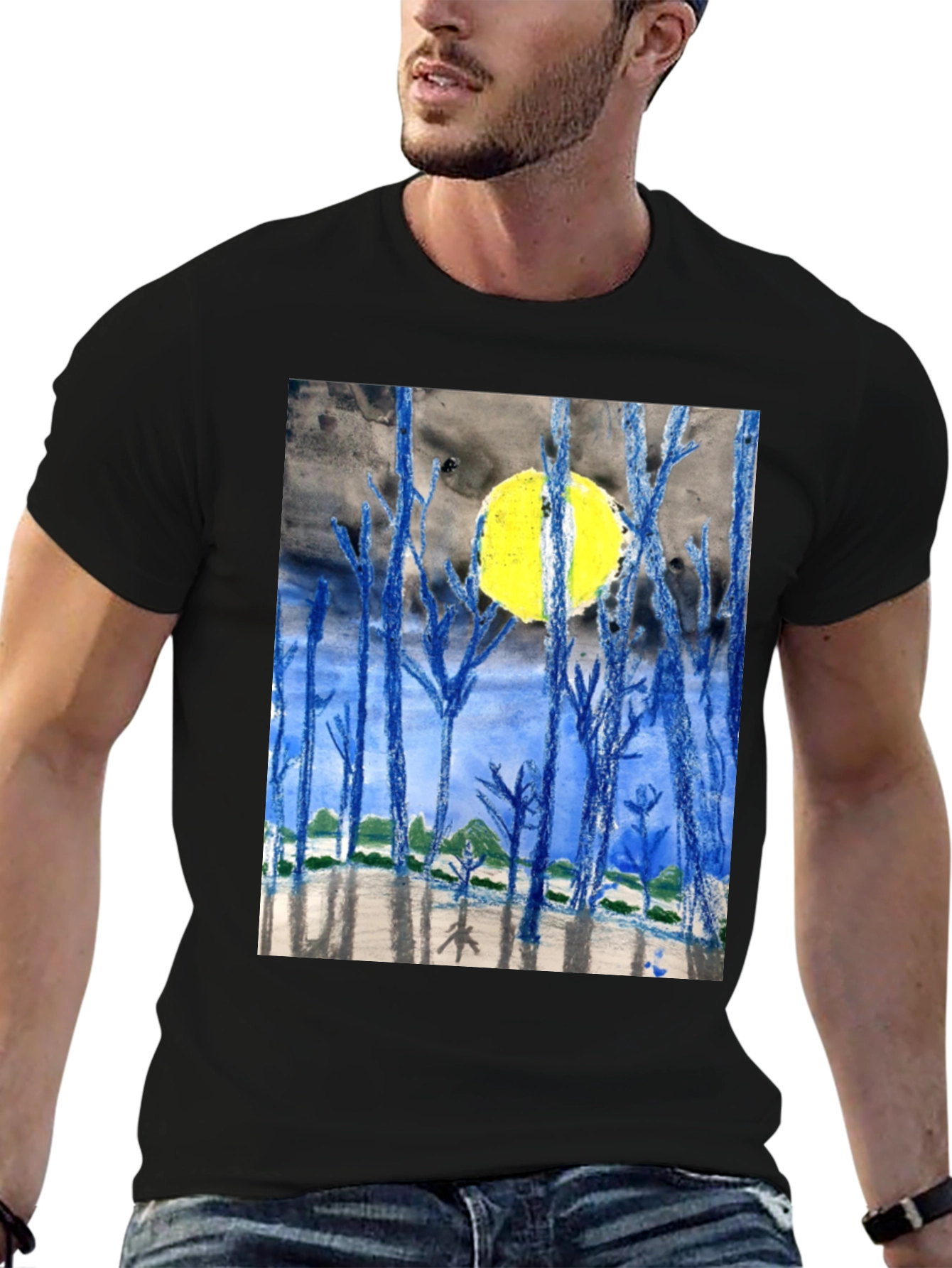 Artistic Night Forest Print T-Shirt