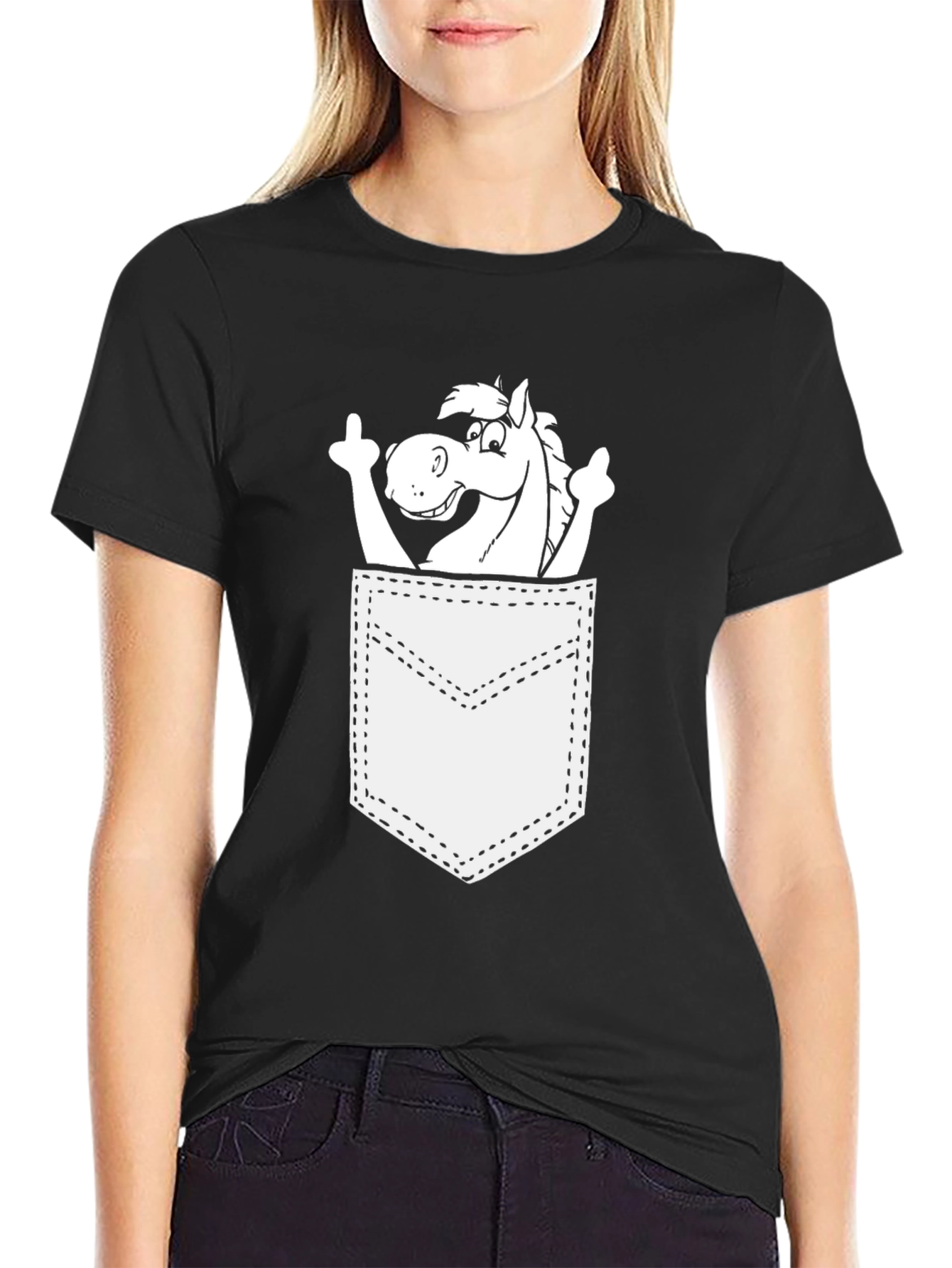 Funny Horse Pocket Graphic Tee - Unisex Cotton T-Shirt