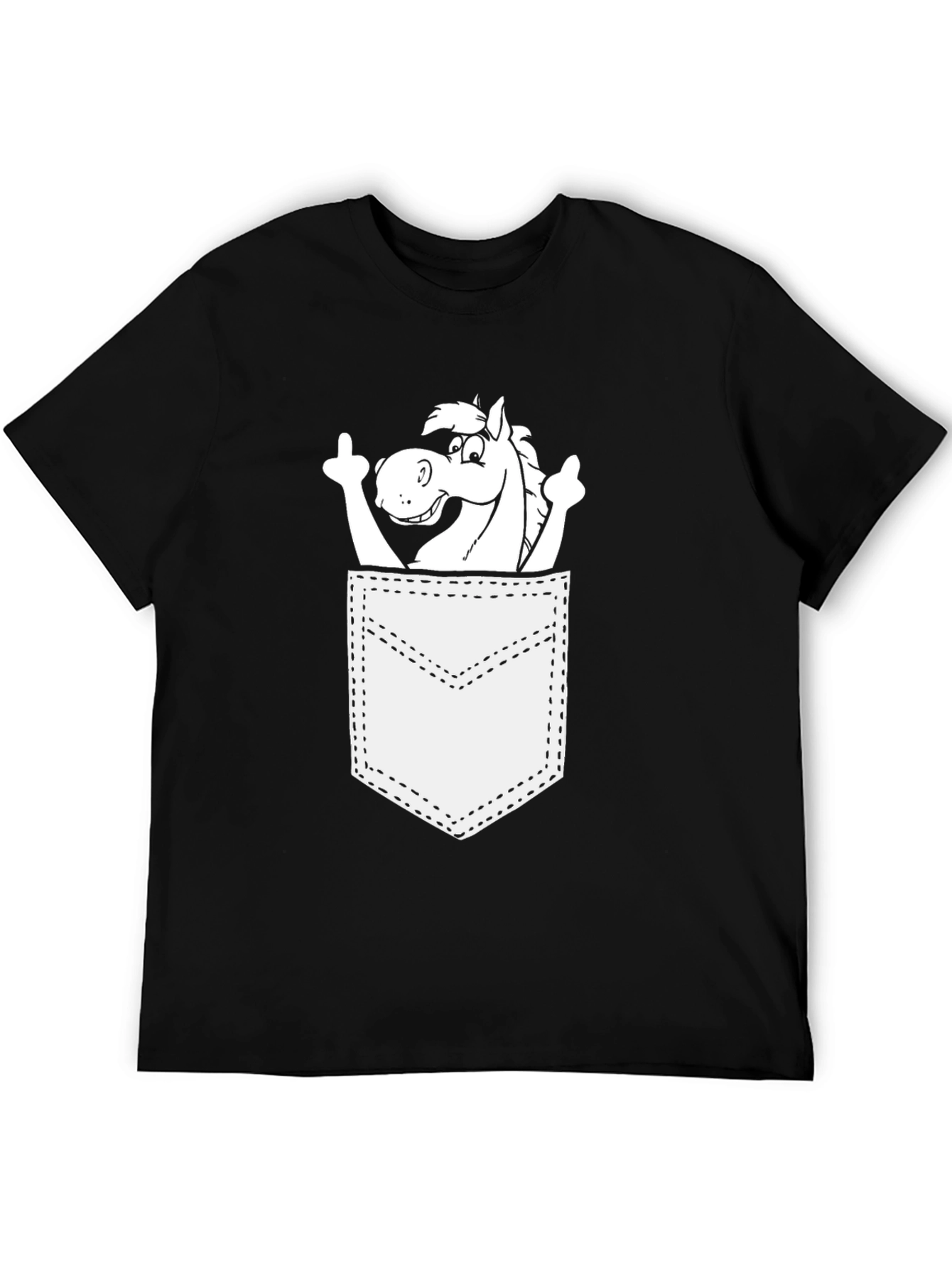 Funny Horse Pocket Graphic Tee - Unisex Cotton T-Shirt