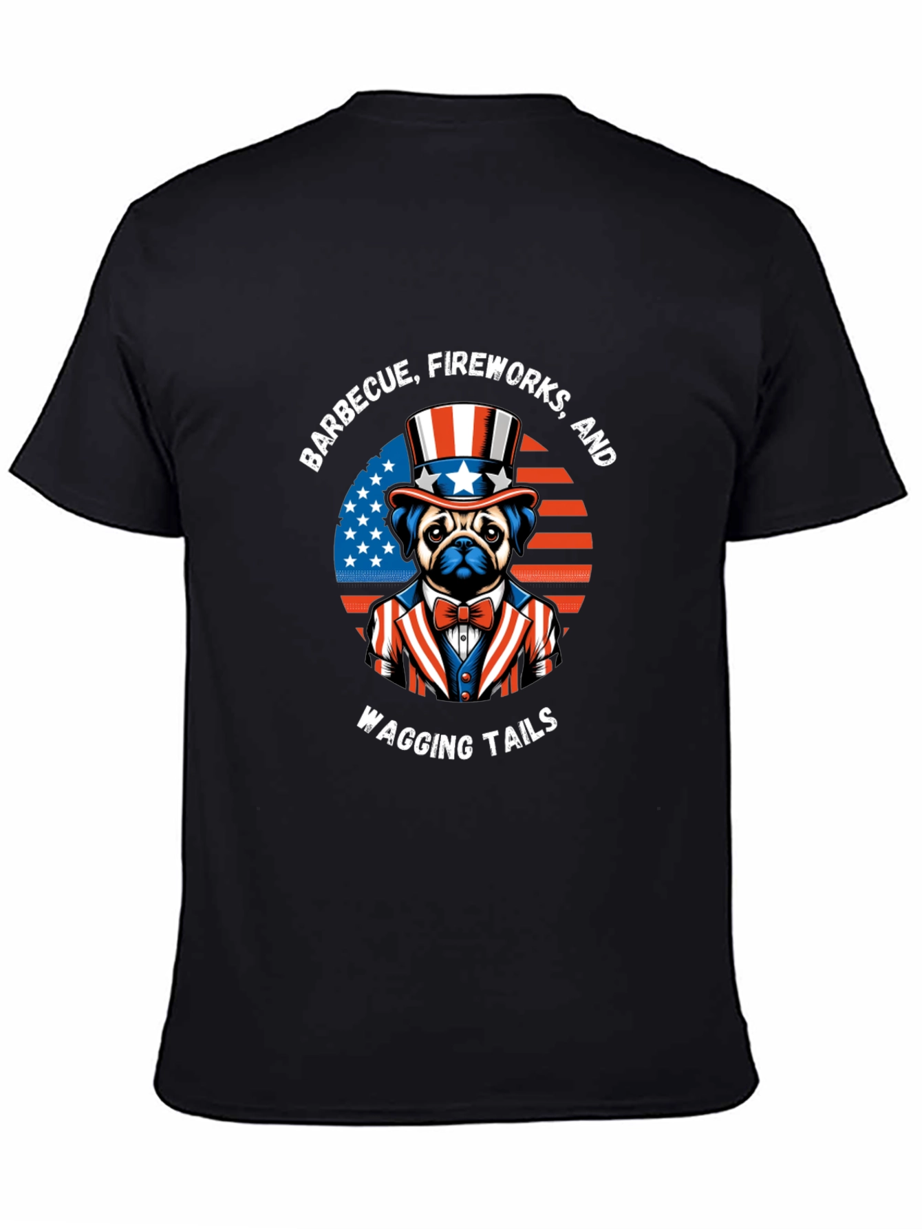 Patriotic Pug BBQ Fireworks Wagging Tails T-Shirt