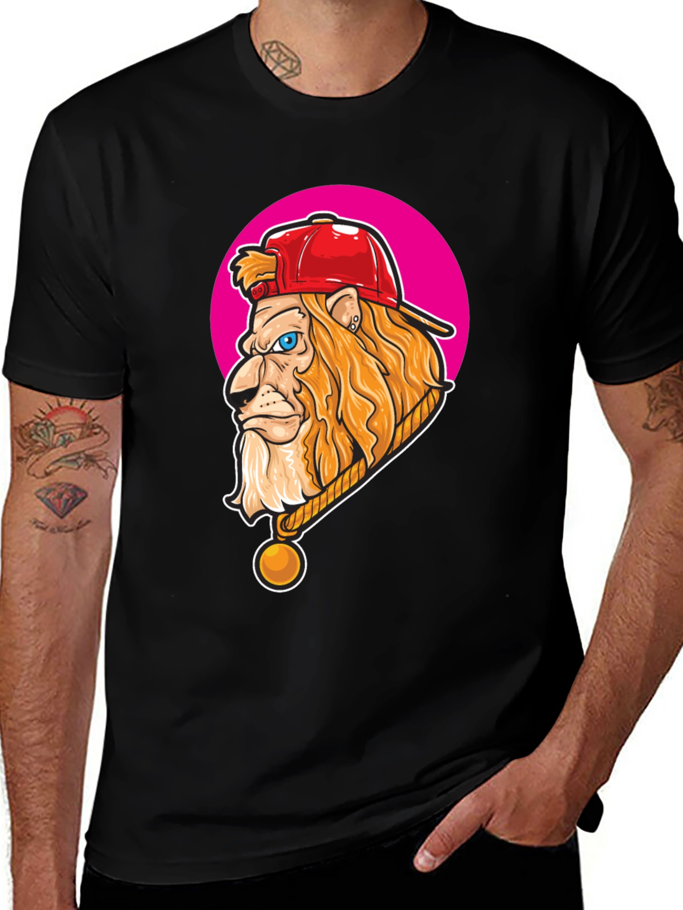 Lion Head Graphic Print Crew Neck T-Shirt