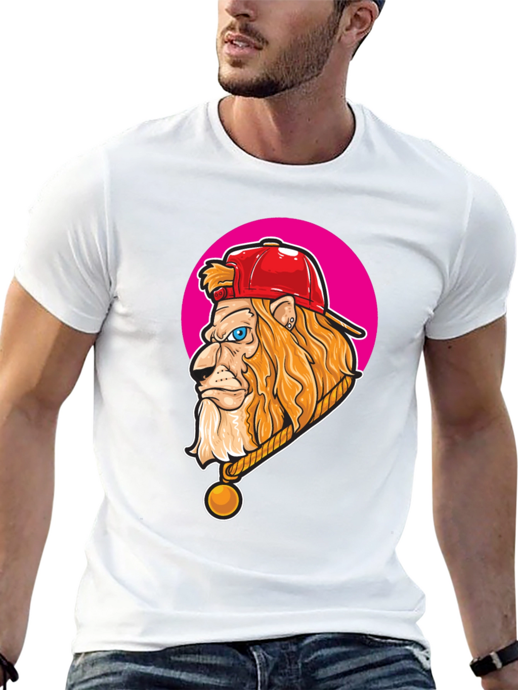 Lion Head Graphic Print Crew Neck T-Shirt