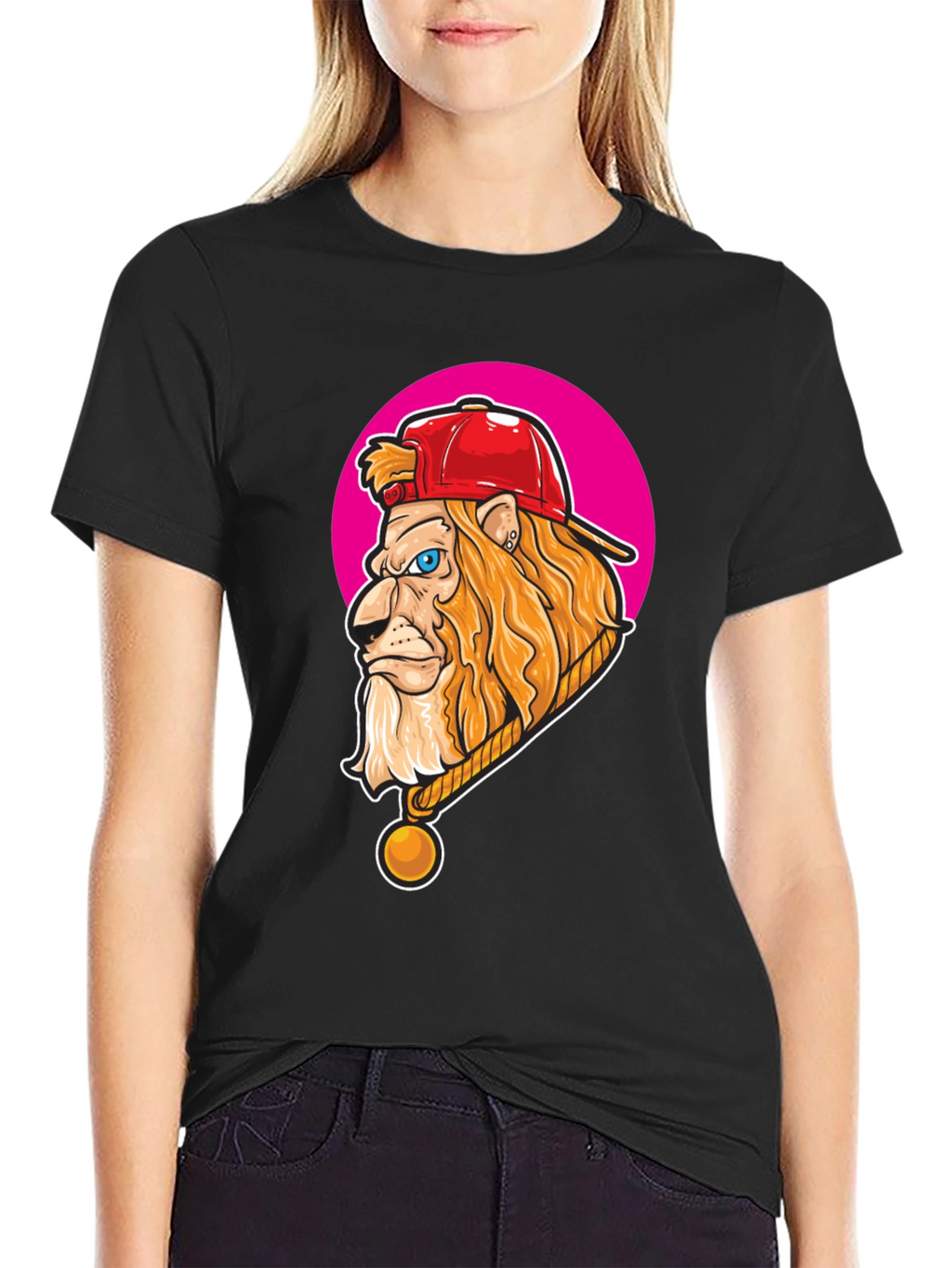 Lion Head Graphic Print Crew Neck T-Shirt