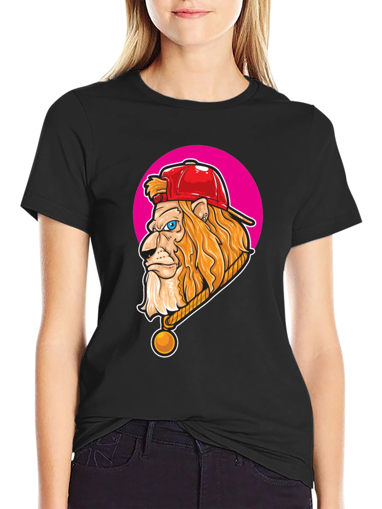 Lion Head Graphic Print Crew Neck T-Shirt