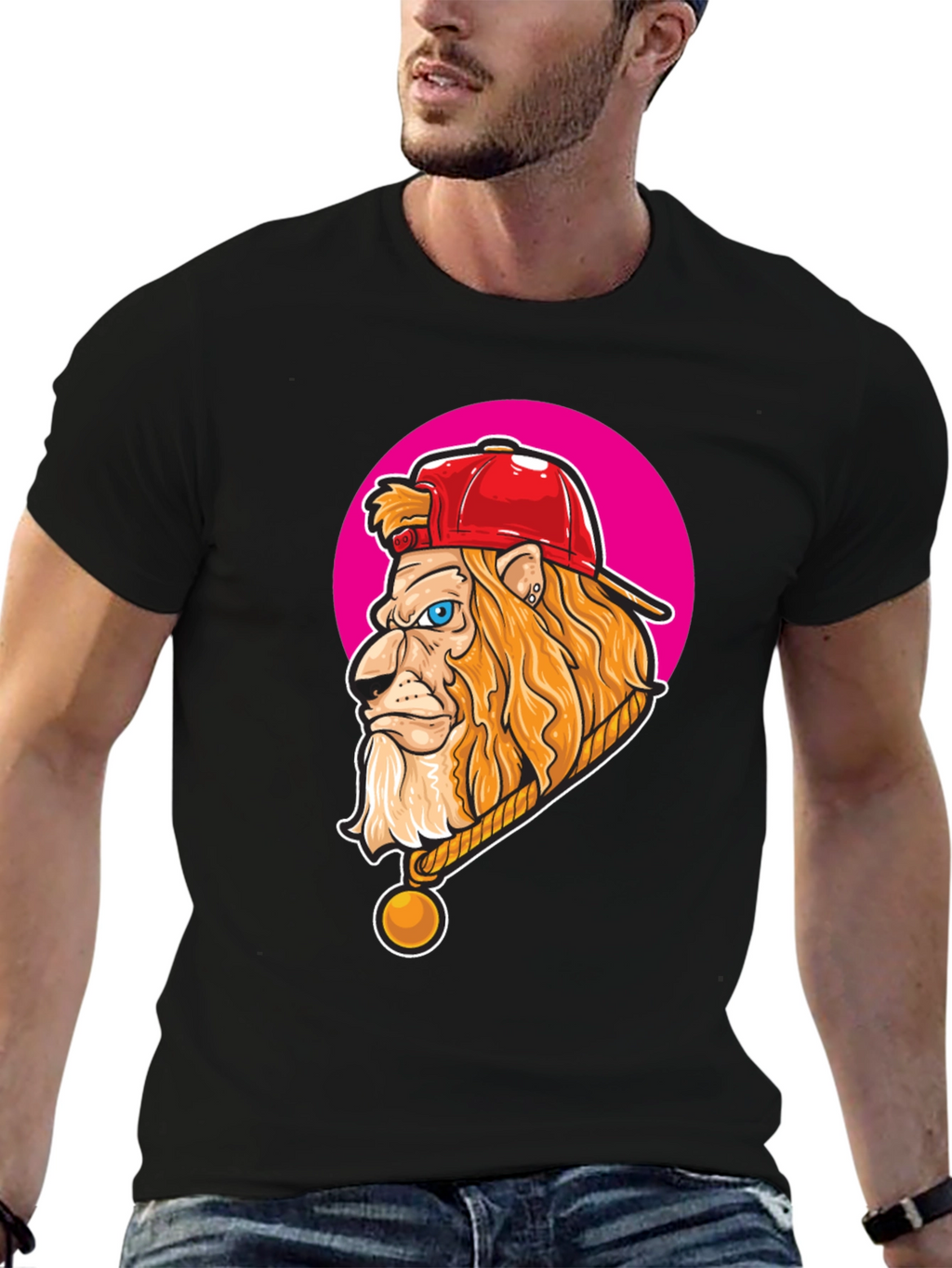 Lion Head Graphic Print Crew Neck T-Shirt